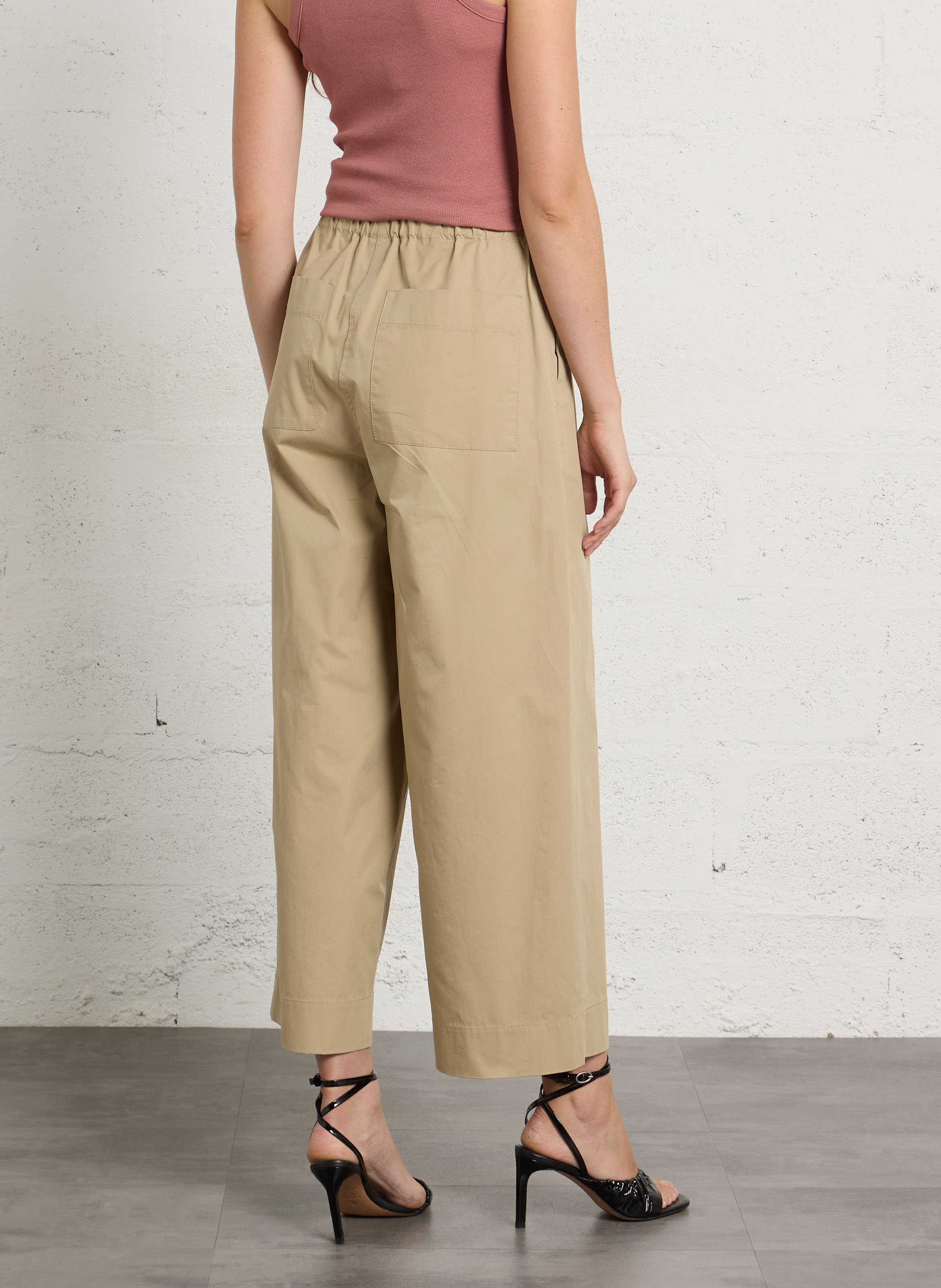 Wide-leg high-rise cotton pants MAX MARA WEEK END Beige