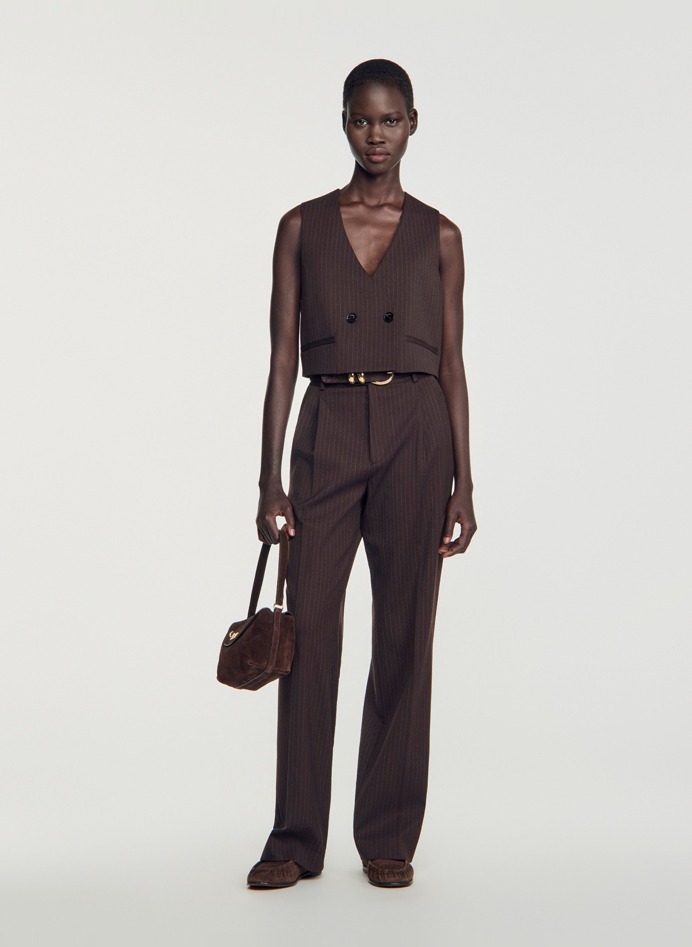 Gilet droit court SANDRO Marron