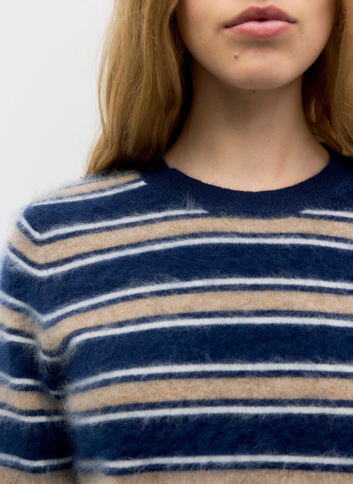 Pull droit col rond rayé en laine GERARD DAREL Marron