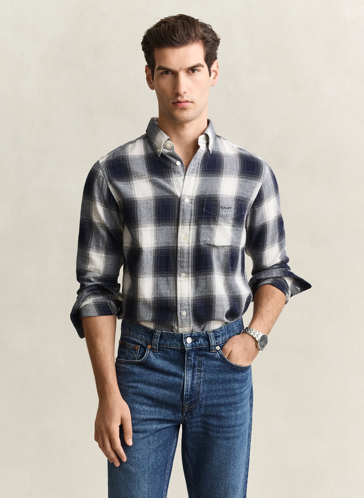 Chemise droite col classique à carreaux en coton GANT Bleu