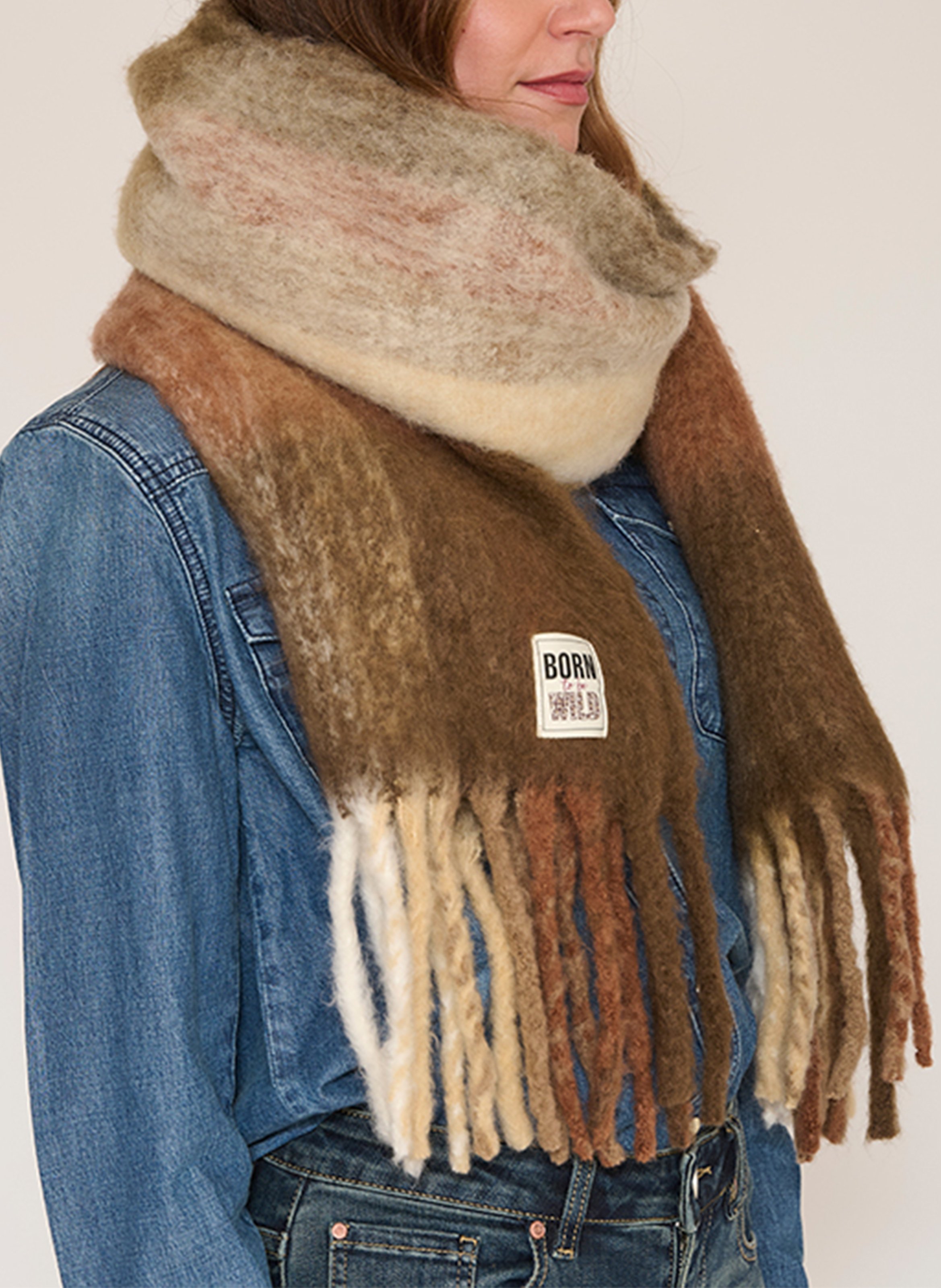 Fringed plain scarf MKT Brown