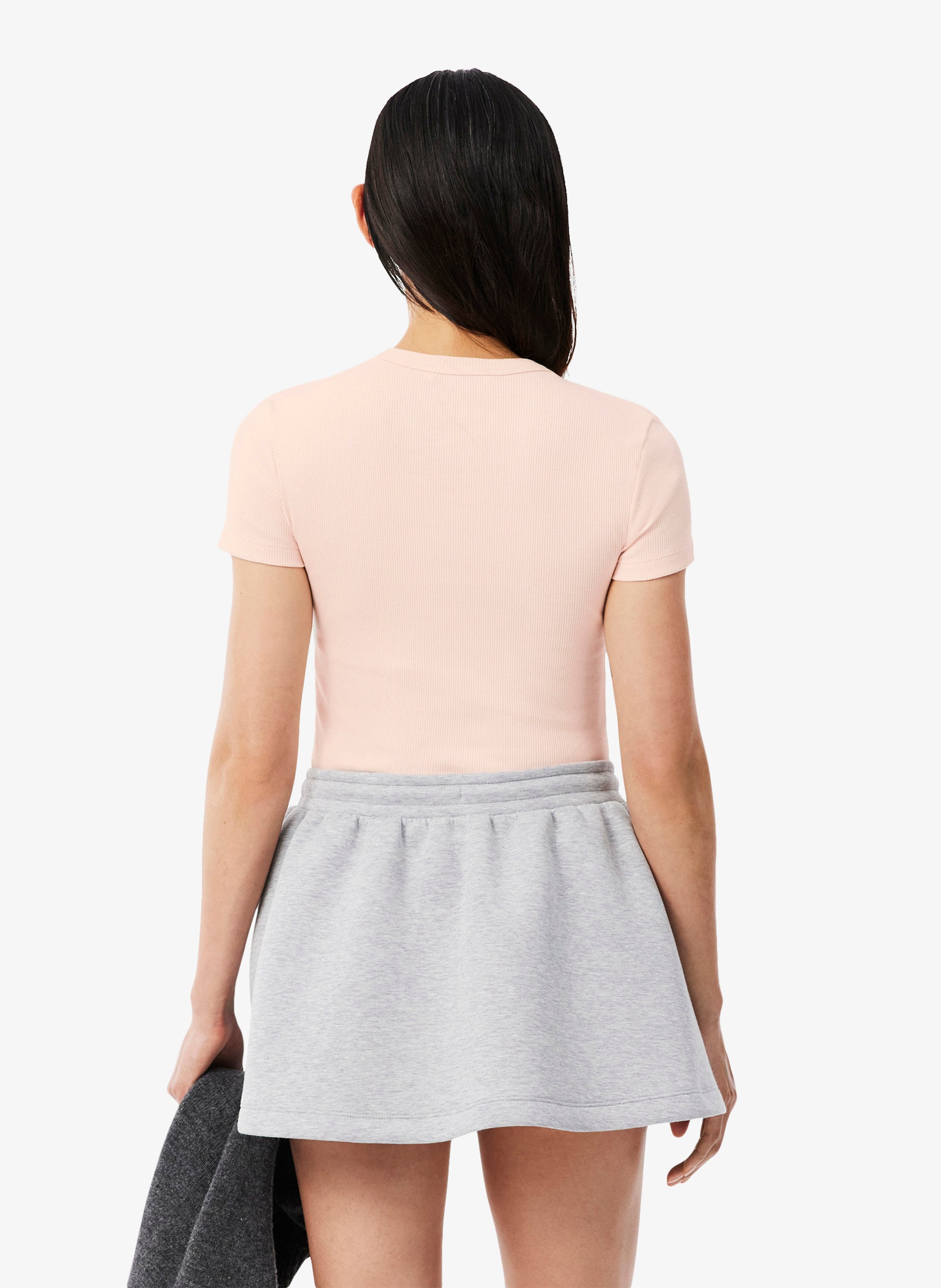 Tee-shirt moulant col rond en coton LACOSTE Rose