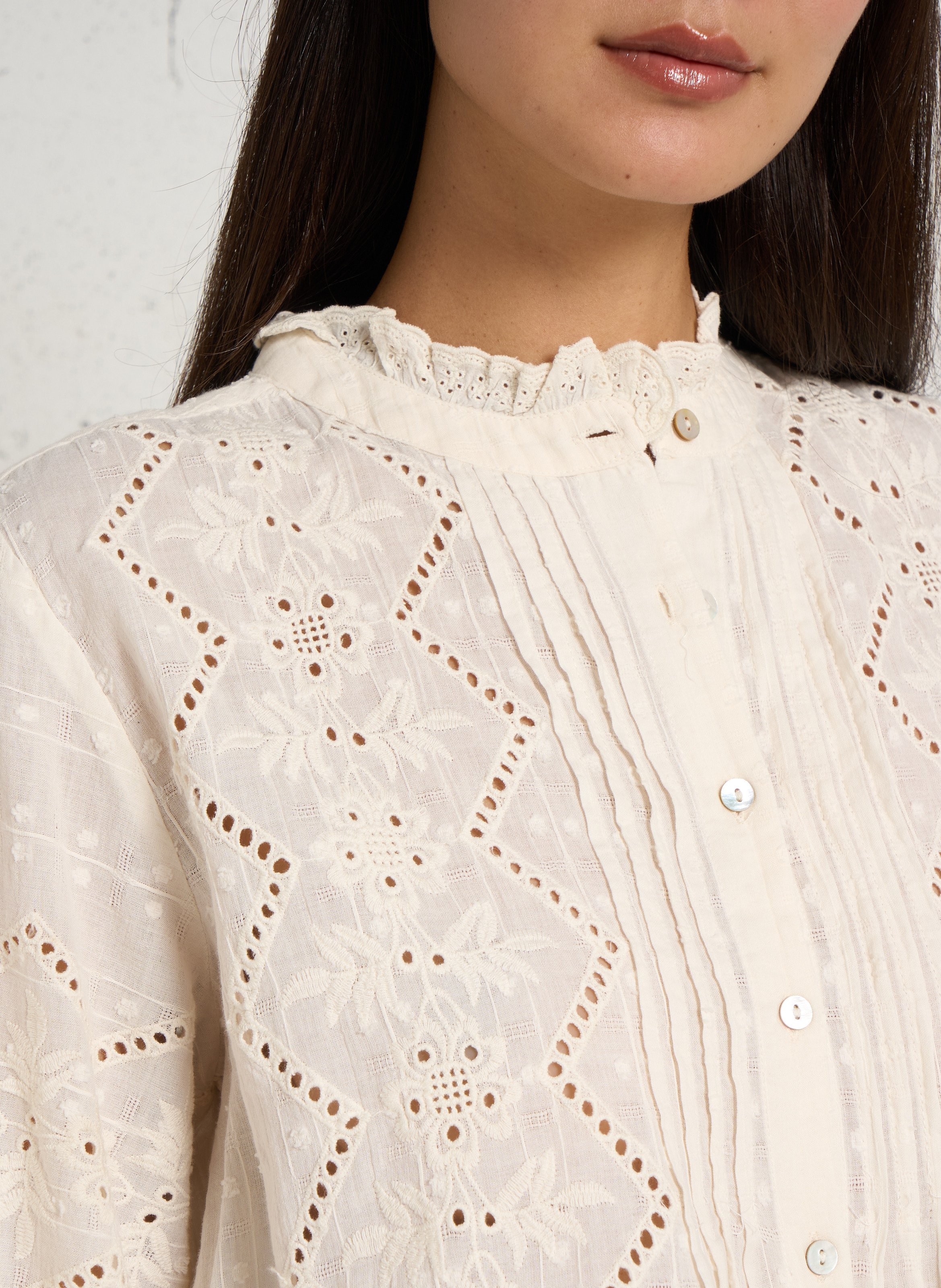 Bluse mit besticktem Detail aus Baumwolle MAISON HOTEL Weiss