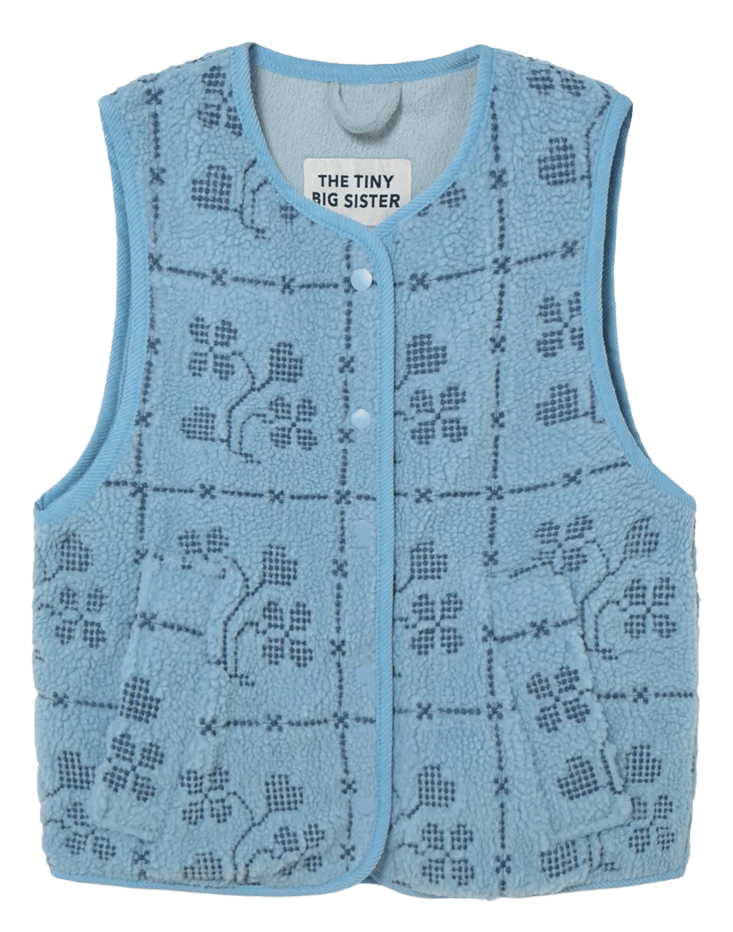Sleeveless straight round neck printed jacket THE TINY BIG SISTER Blue