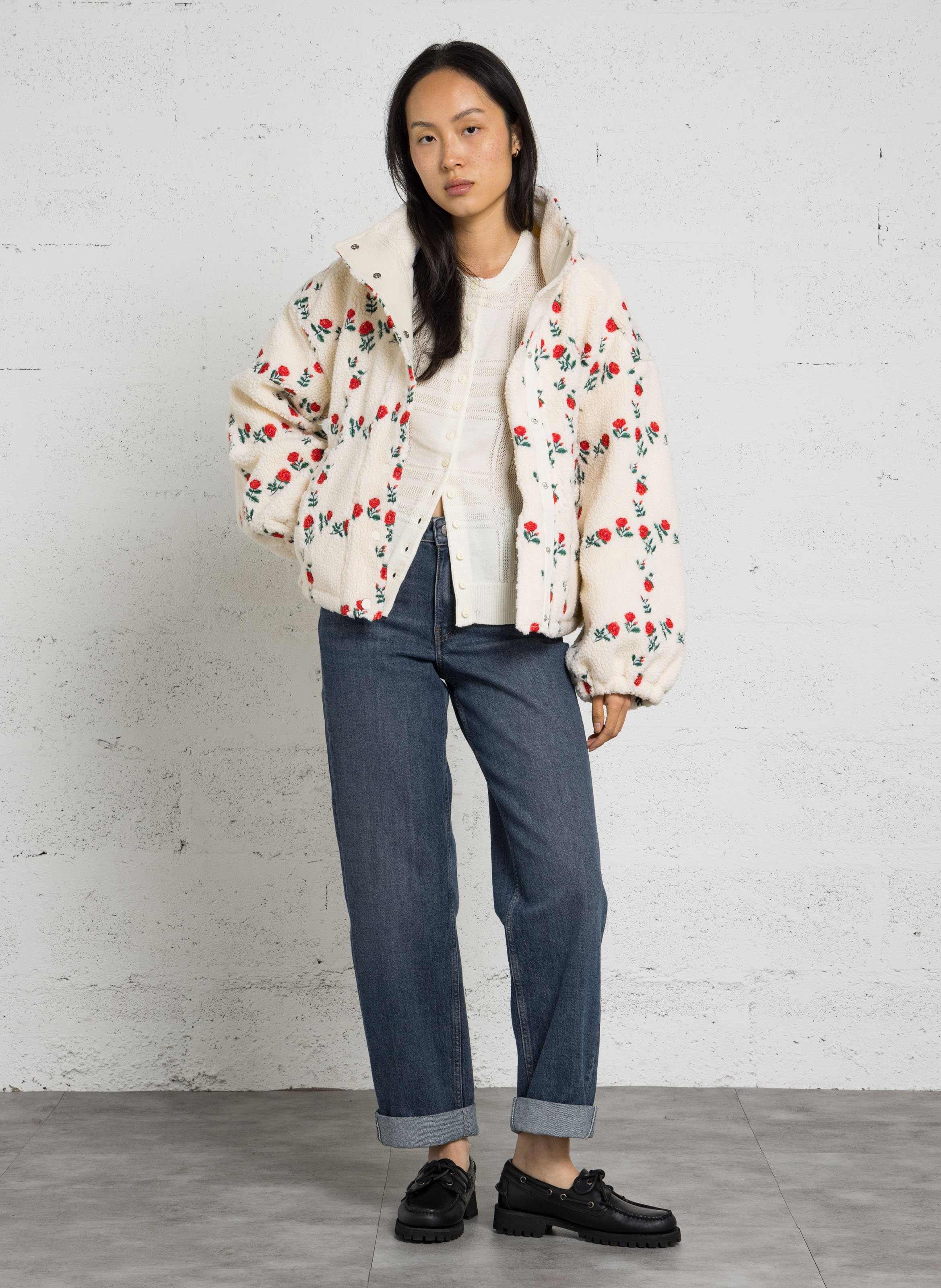 Round neck embroidered jacket THE TINY BIG SISTER Beige