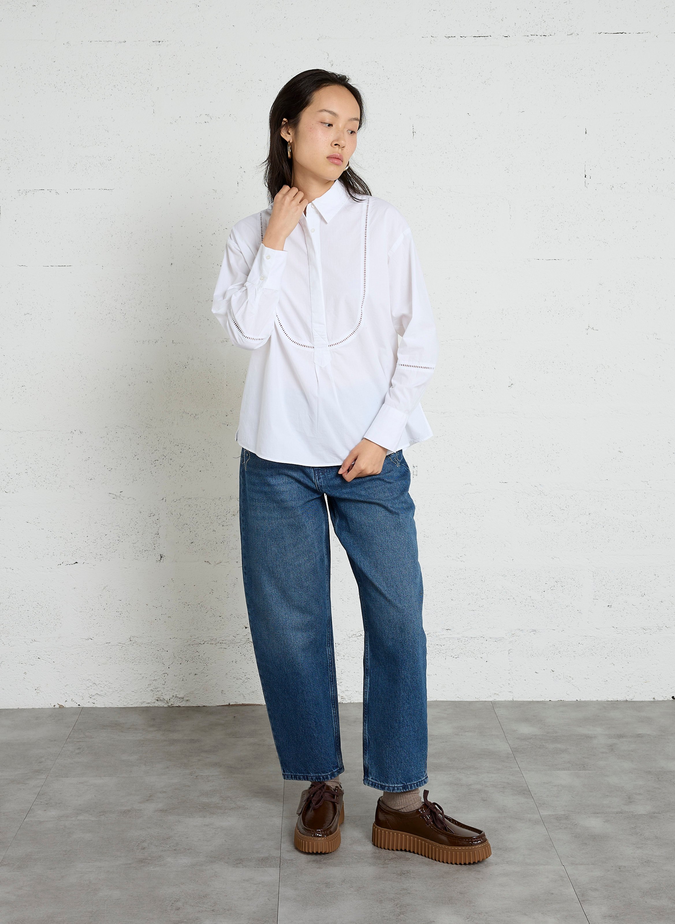 Chemise brodée à col classique en coton SUD EXPRESS Blanc
