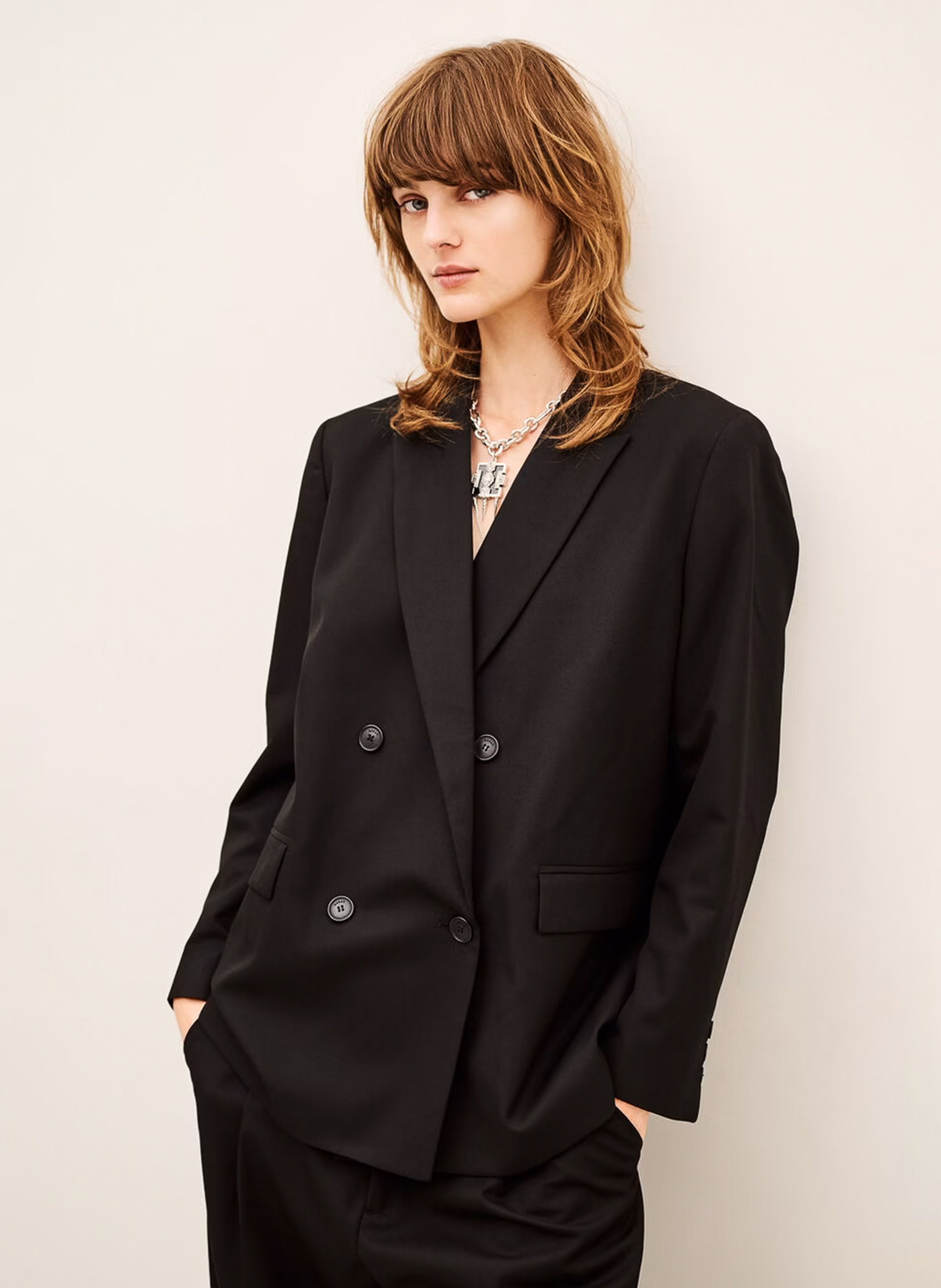 Rechte blazer met kraag in effen kleur BA&SH Zwart