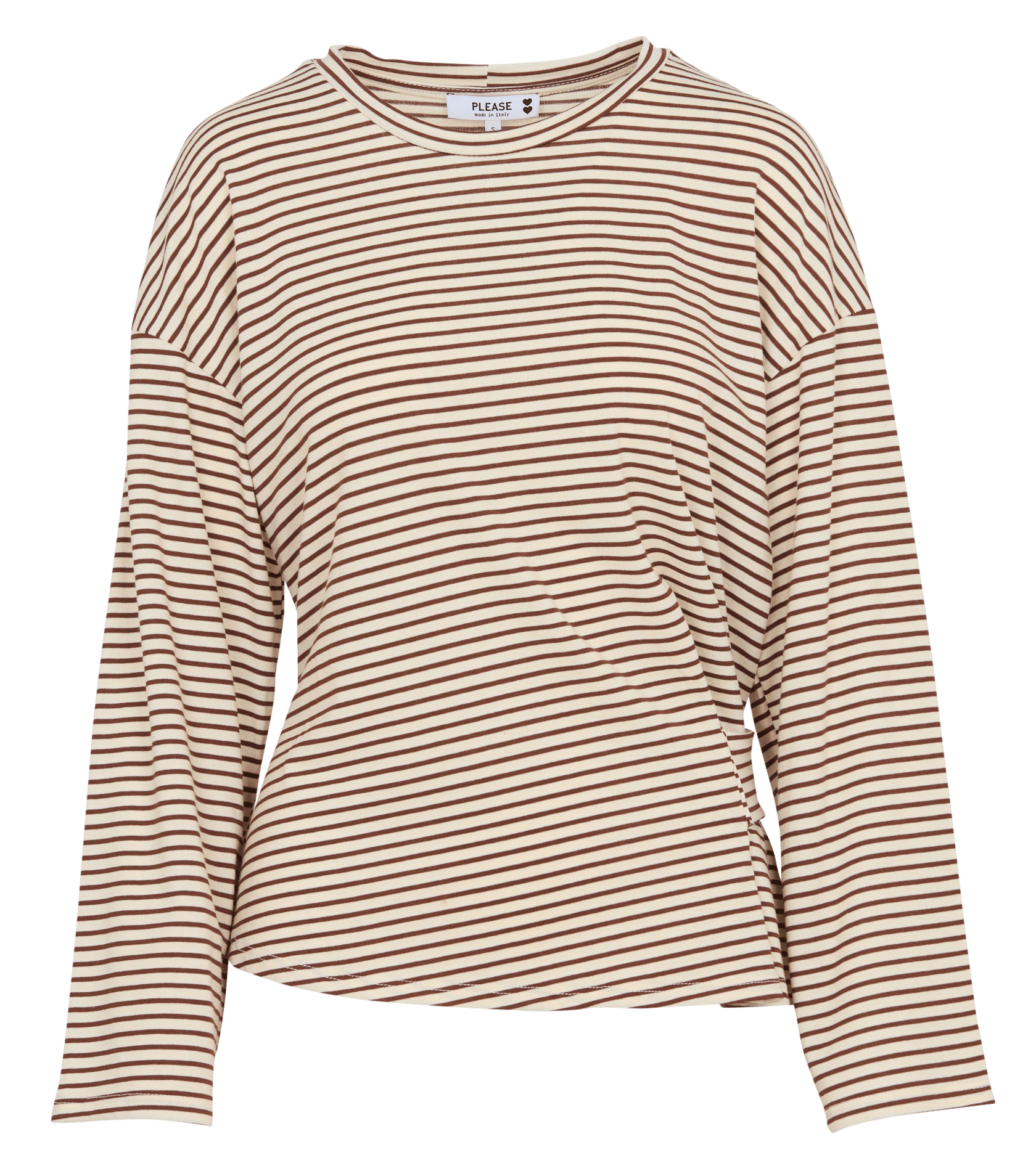Recht T-shirt met lange mouwen en strepen PLEASE Beige