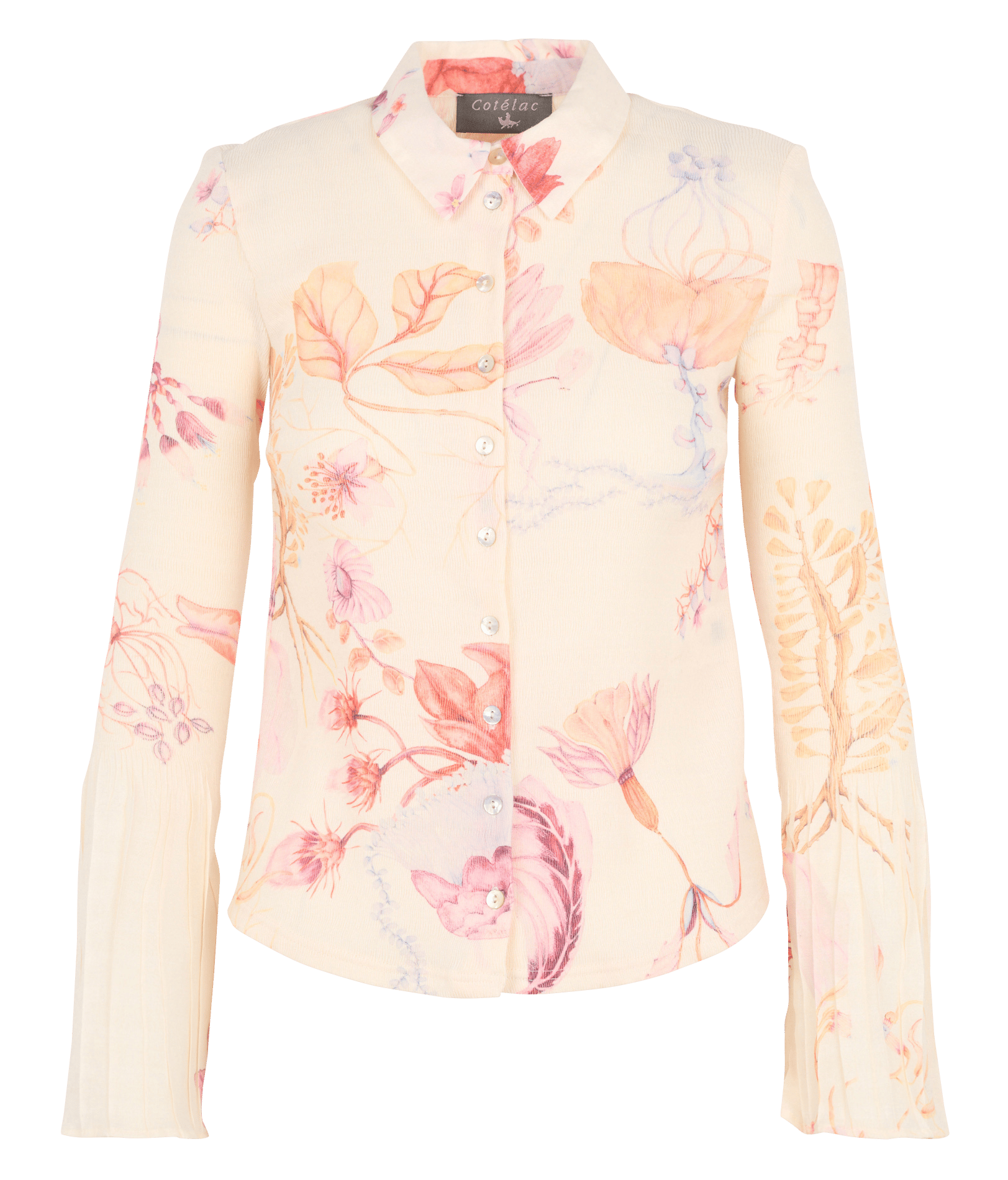Chemise cintrée col classique imprimé fleuri COTELAC Beige