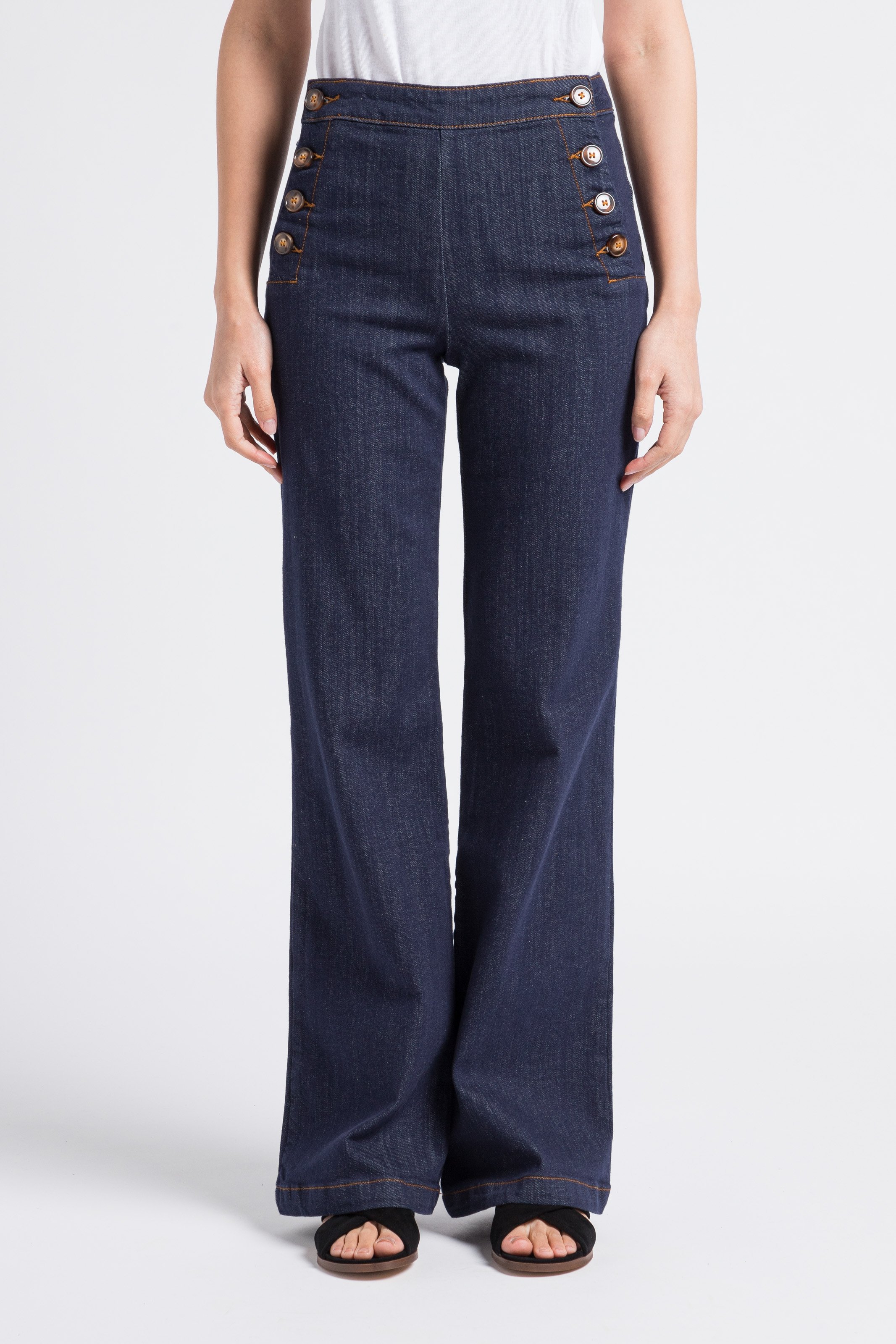 Jean droit taille haute boutonné en coton mélangé LA PETITE ETOILE