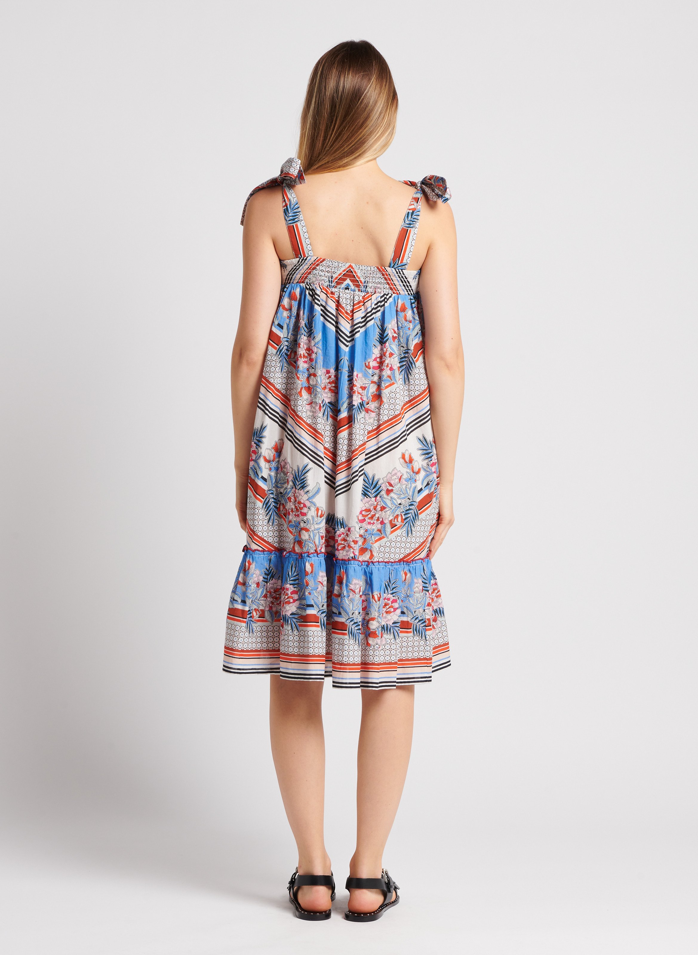 Robe midi imprimée à smocks en coton M.A.B.E Multicolore