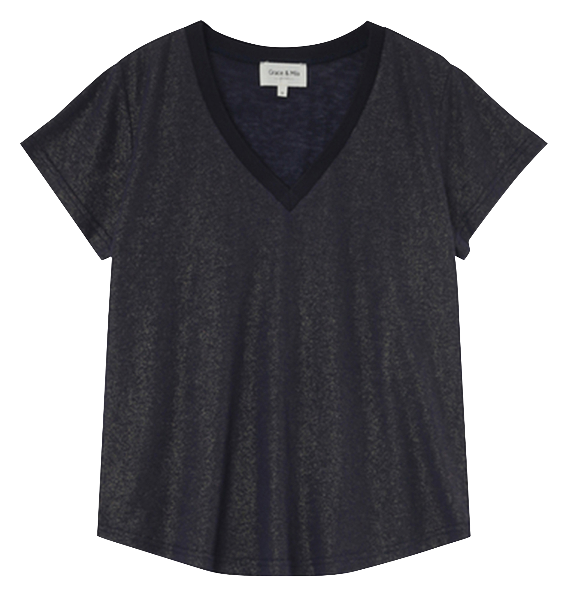 Tee-shirt col V en coton mélangé GRACE ET MILA Bleu