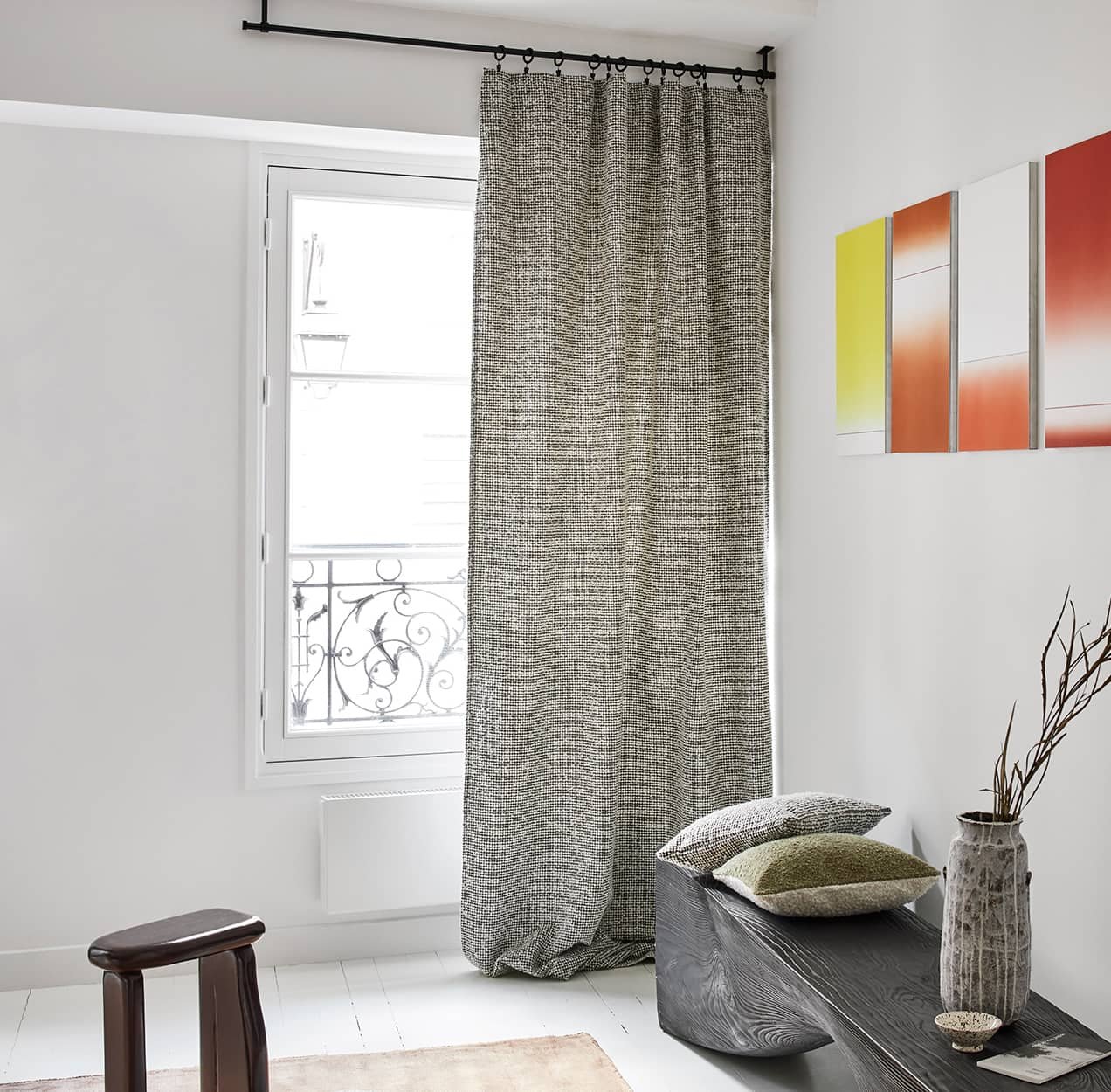 PIETRO - Cotton curtain with gathering tape MADURA White