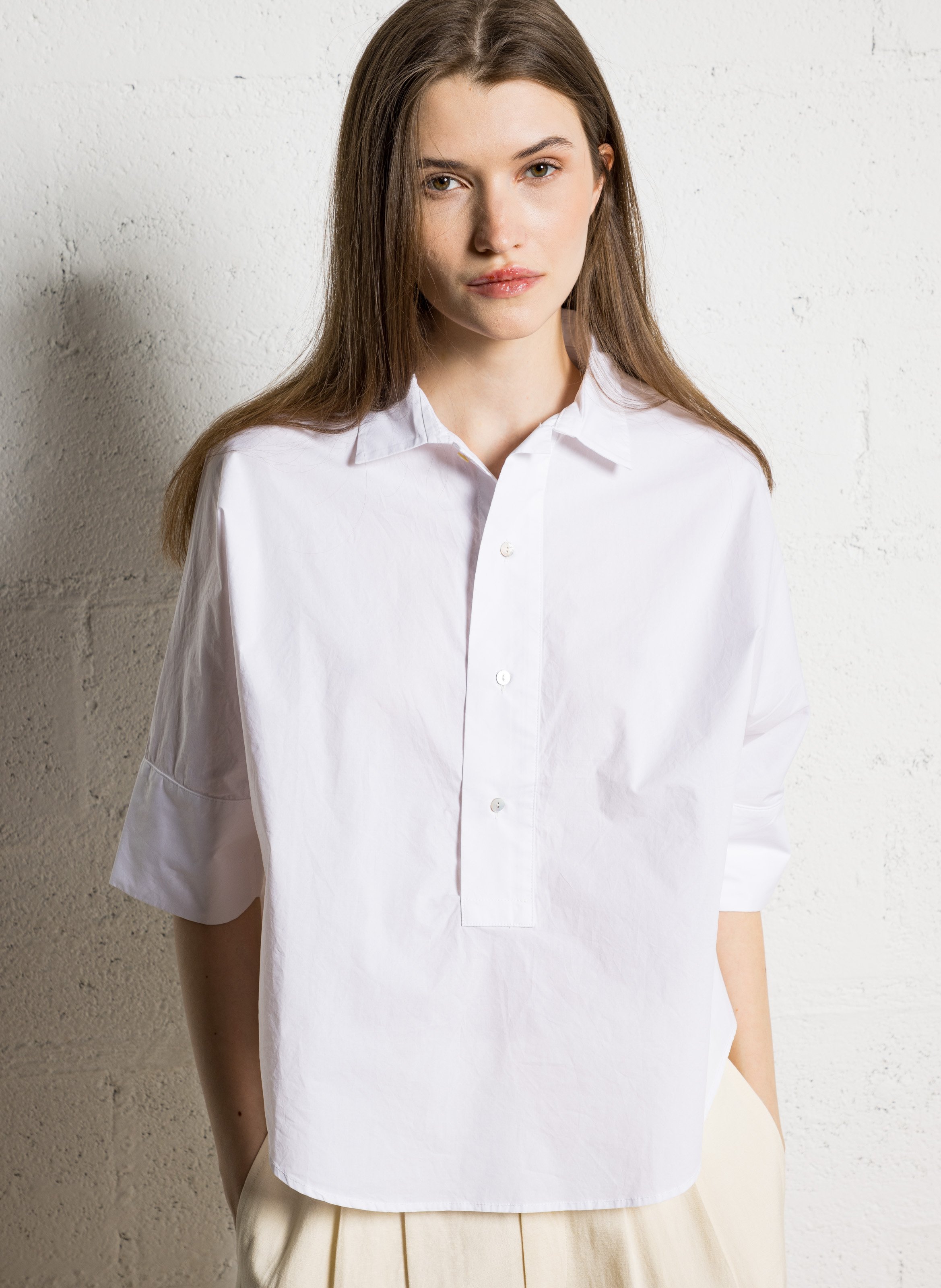 Oversize buttoned cotton poplin top BELLA JONES
