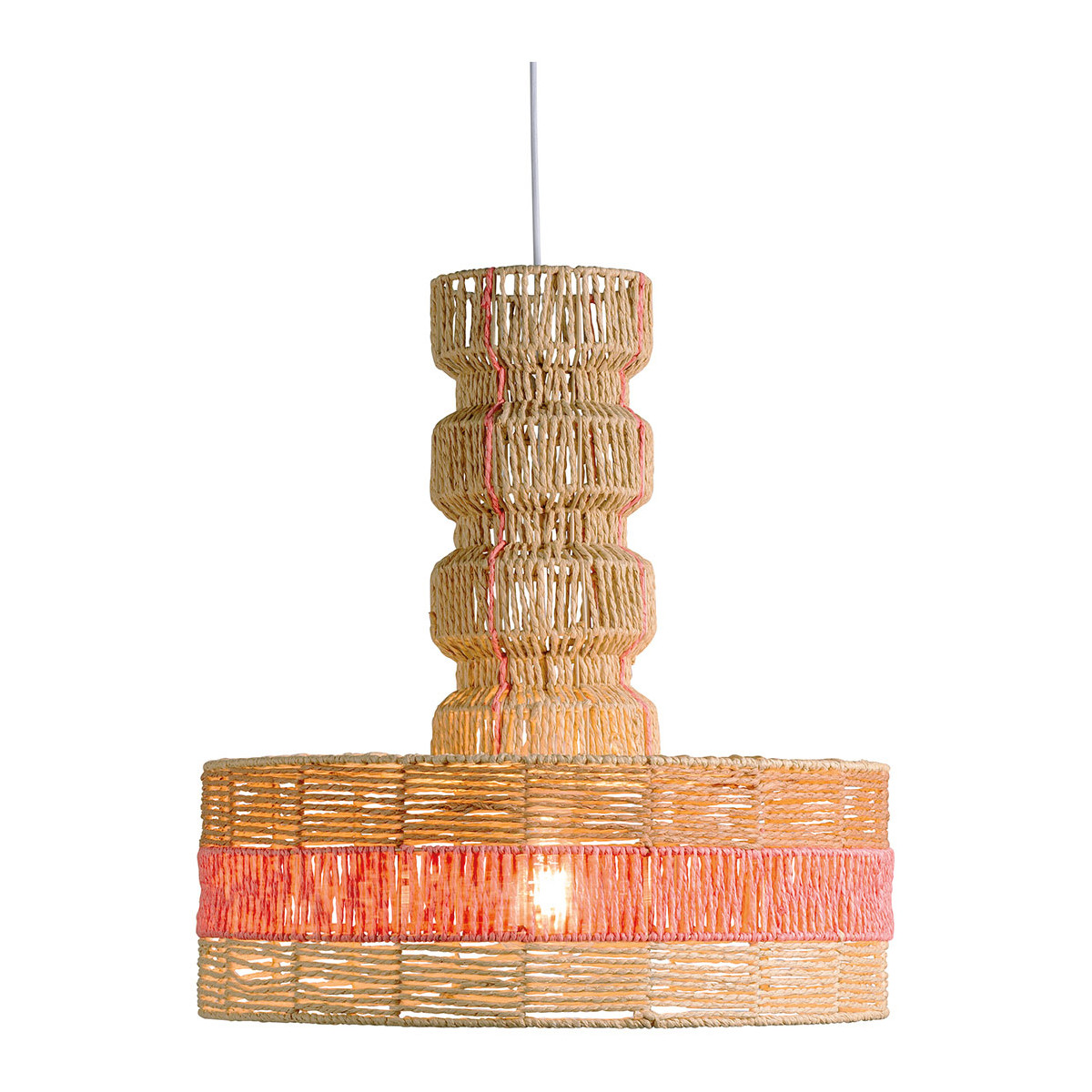 Non-electrified hoka pendant light in natural and coral paper rope - ø 50.5 x 55.5 cm BLANC D'IVOIRE Beige