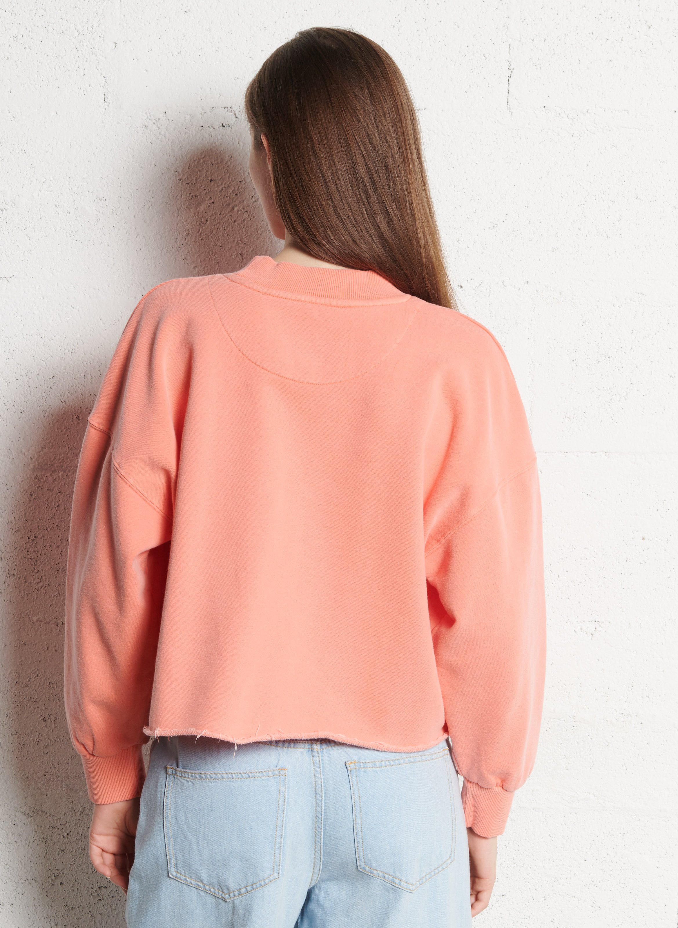 Kurzer bedruckter Baumwoll-Sweater Rosa