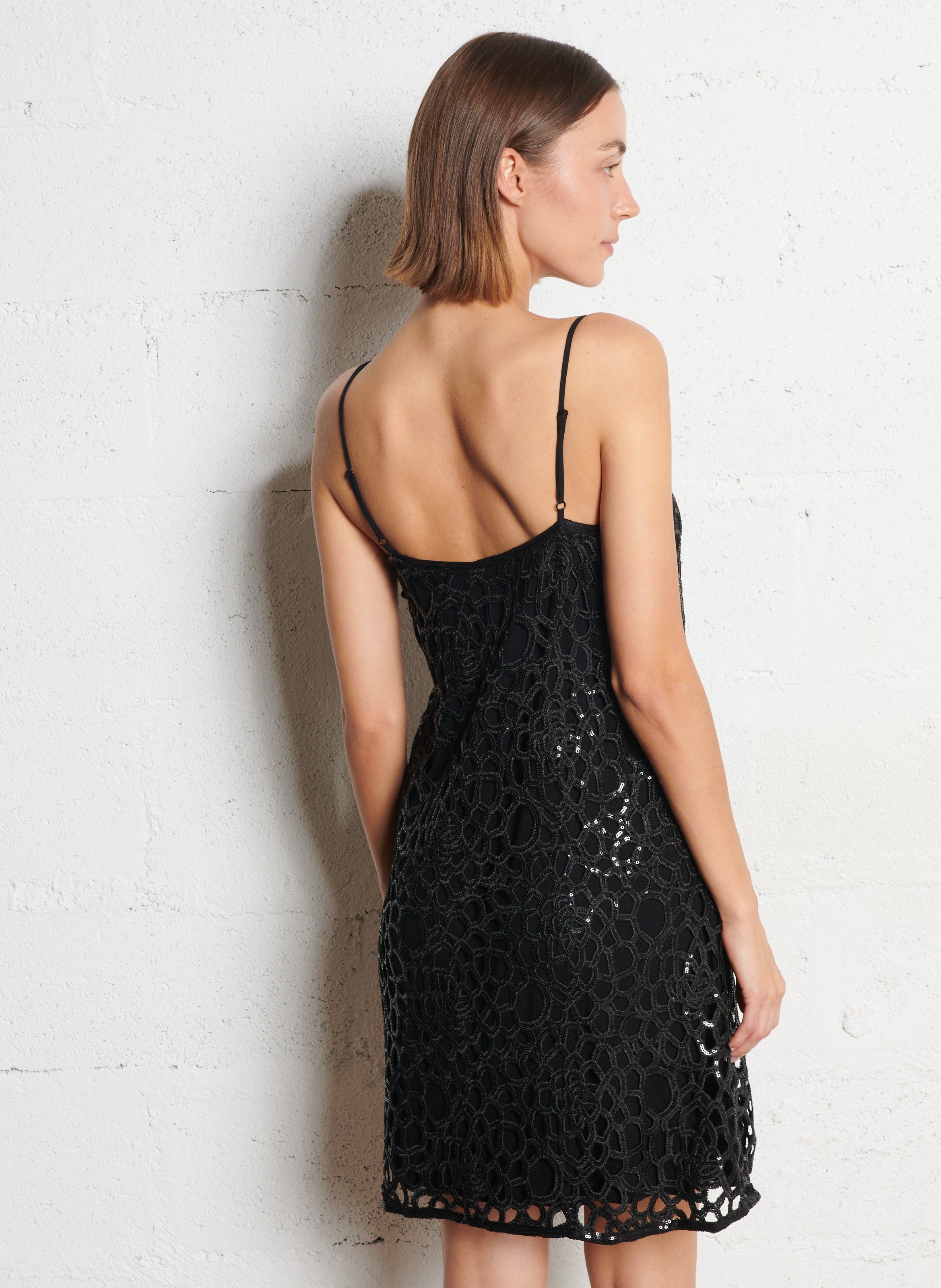 Short dress with V-neckline and sequins IKKS Black