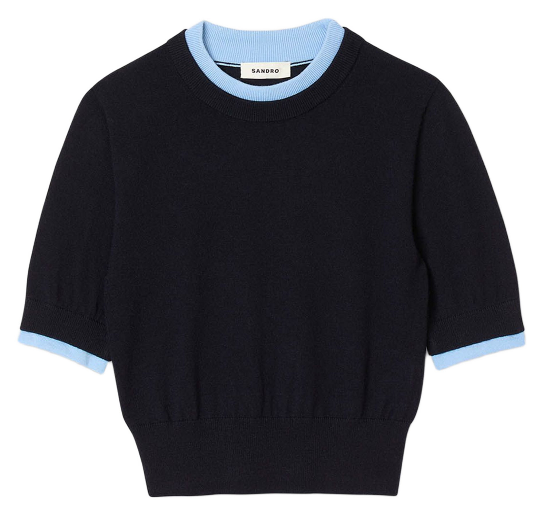 Pull ajusté col rond en laine SANDRO Bleu