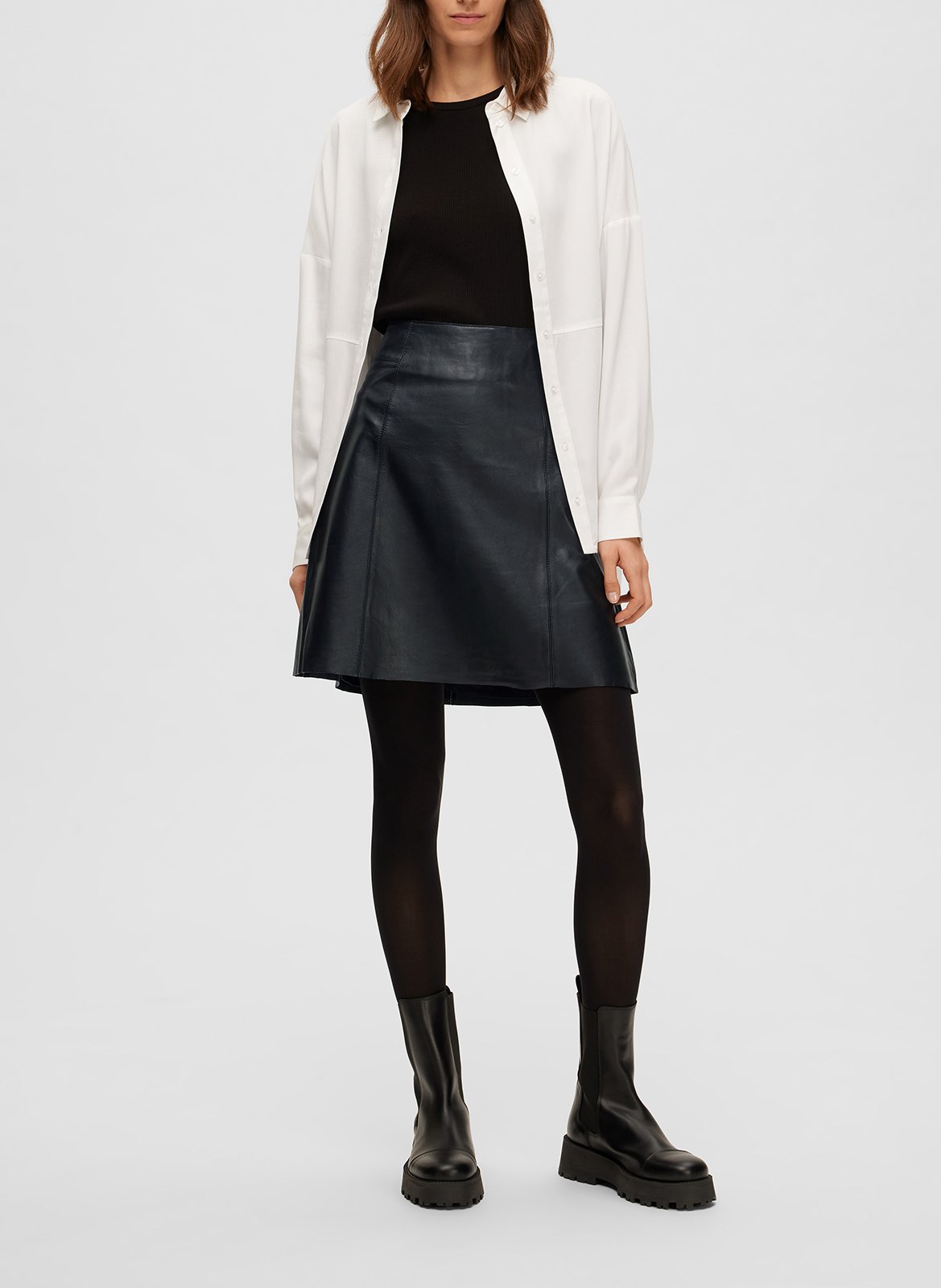 Leather midi skirt SELECTED Black