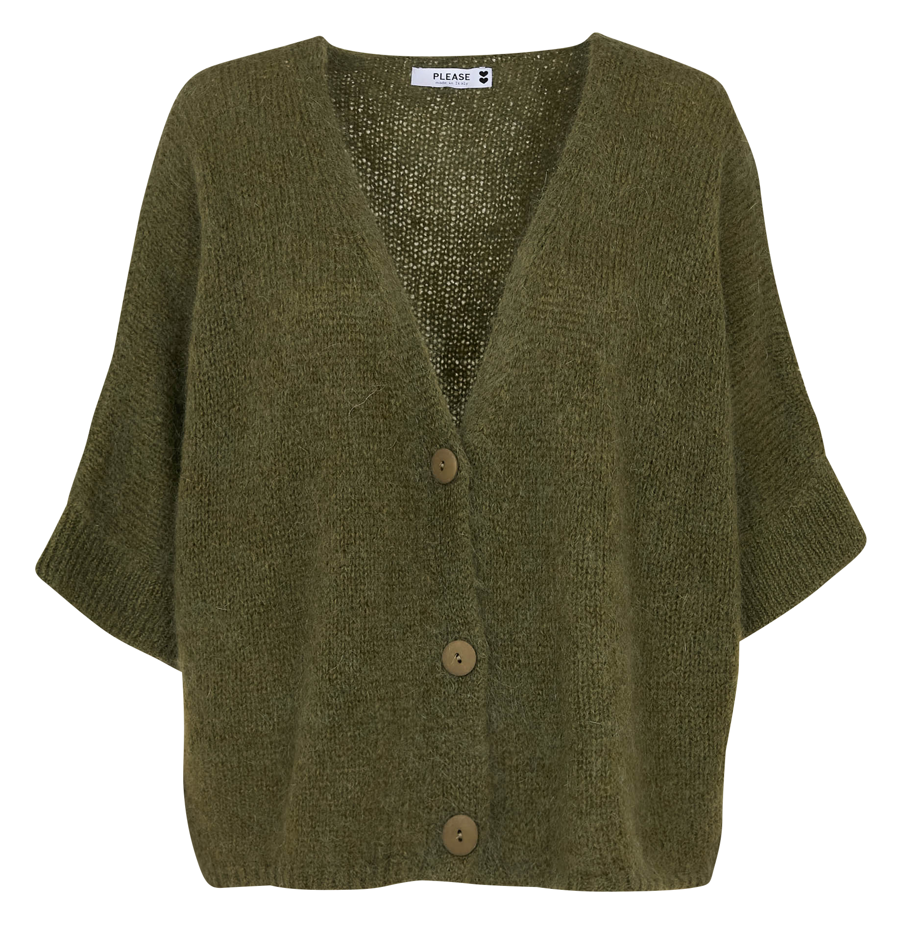 Ruimvallend, gebreid vest met V-hals | materiaalblend Kaki