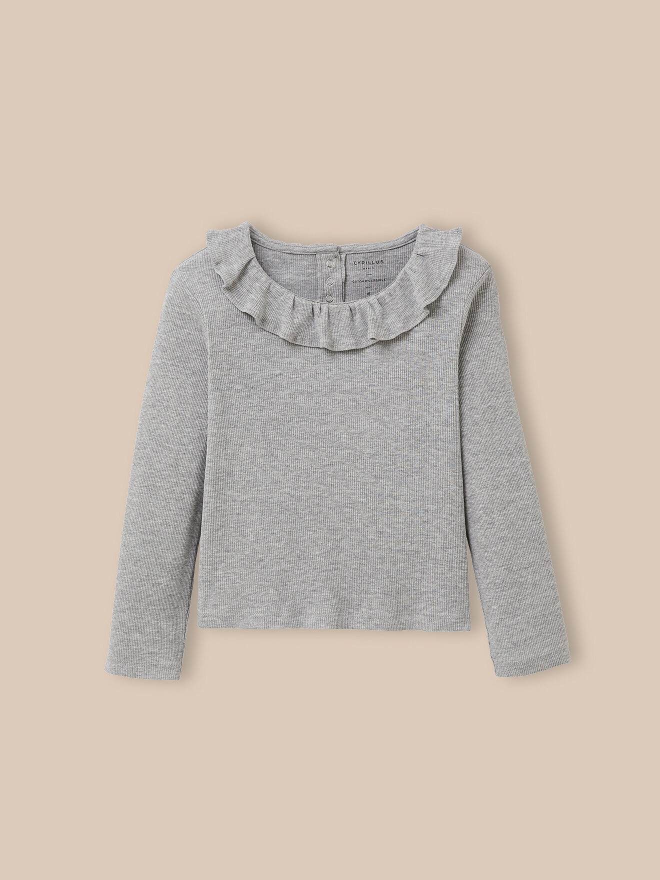 Organic cotton ruffled collar t-shirt CYRILLUS Grey