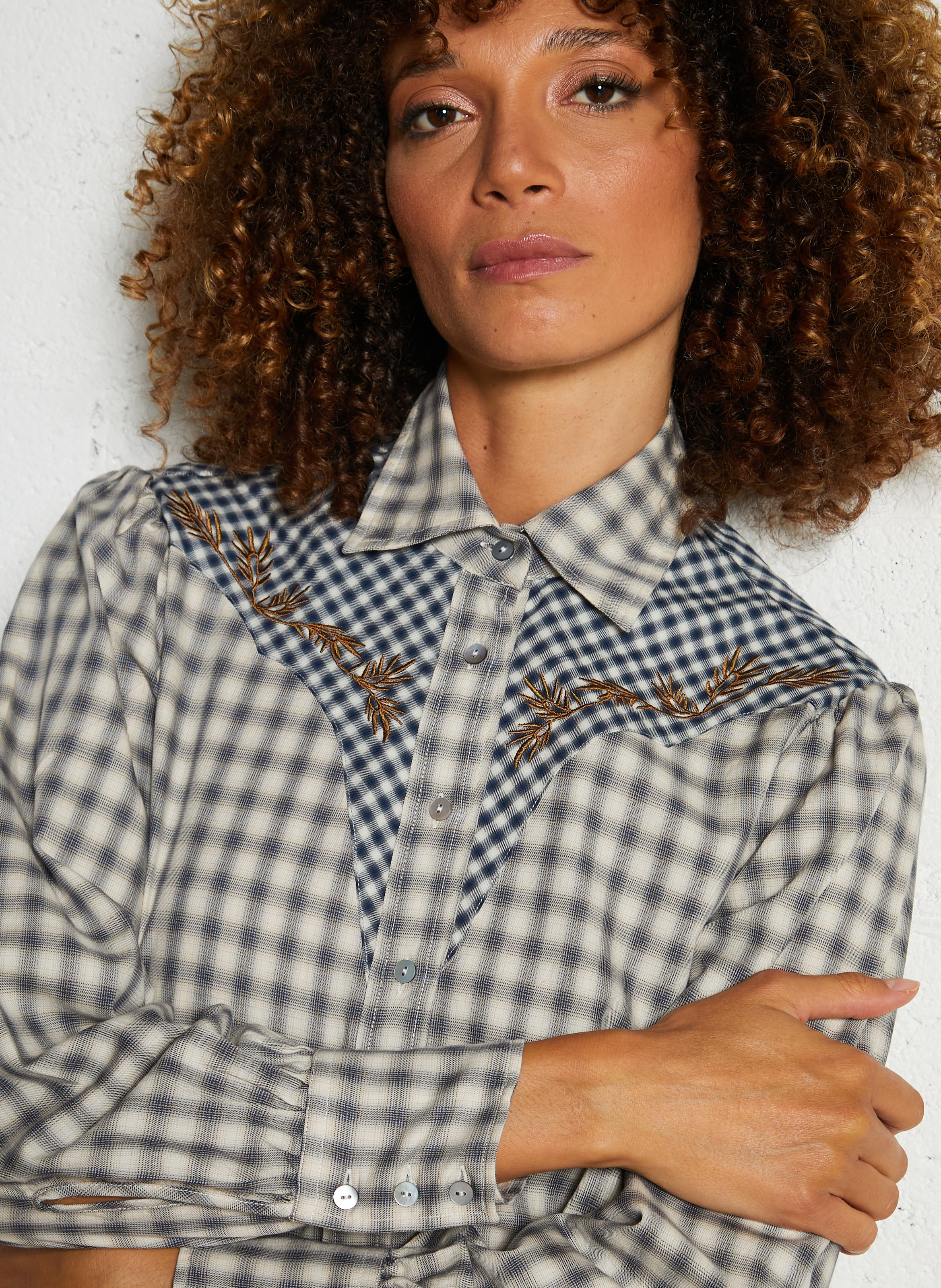 Chemise droite à carreaux en coton DIEGA Bleu