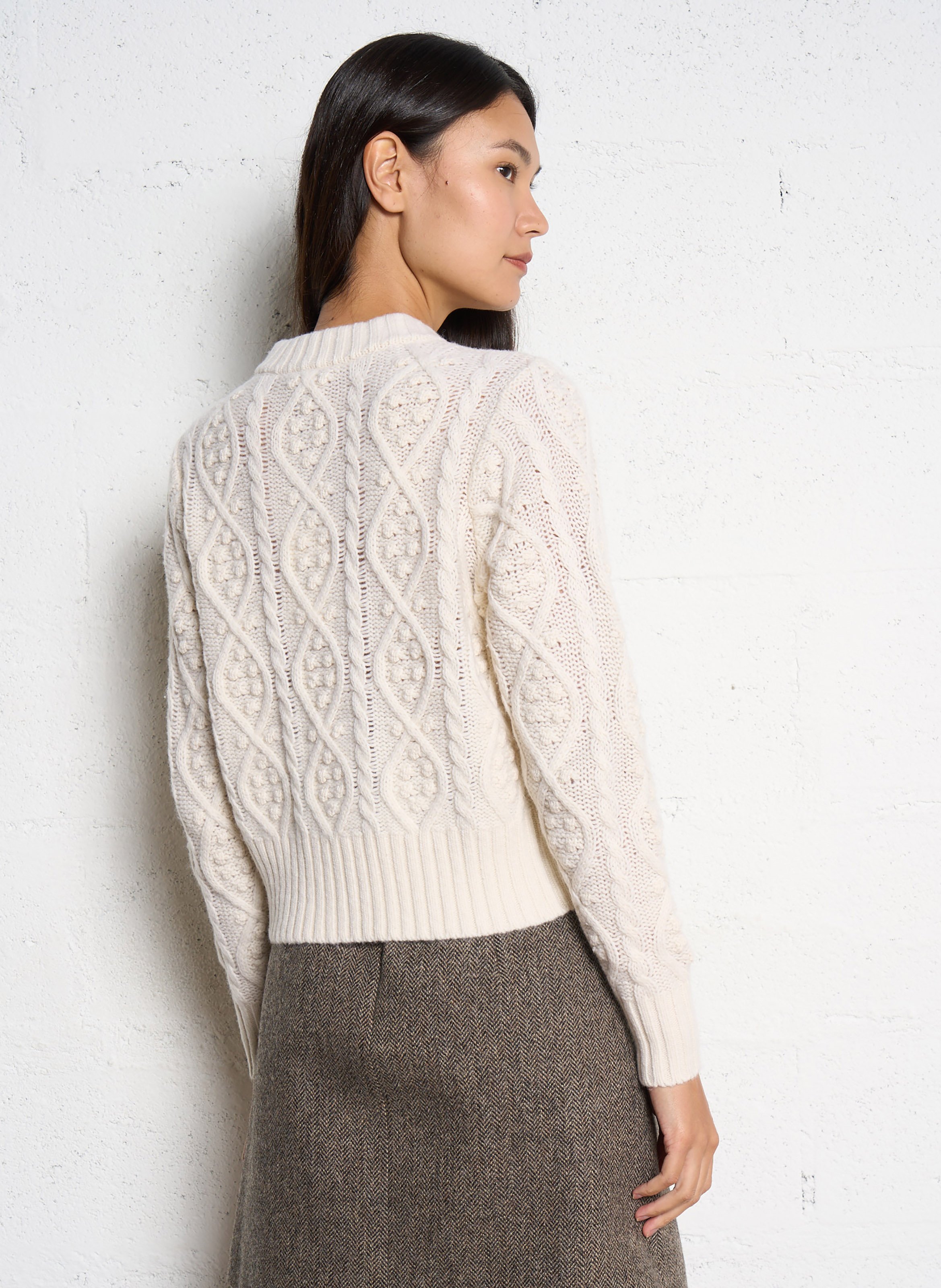 Oversized round neck twisted wool vest PETITE MENDIGOTE Beige