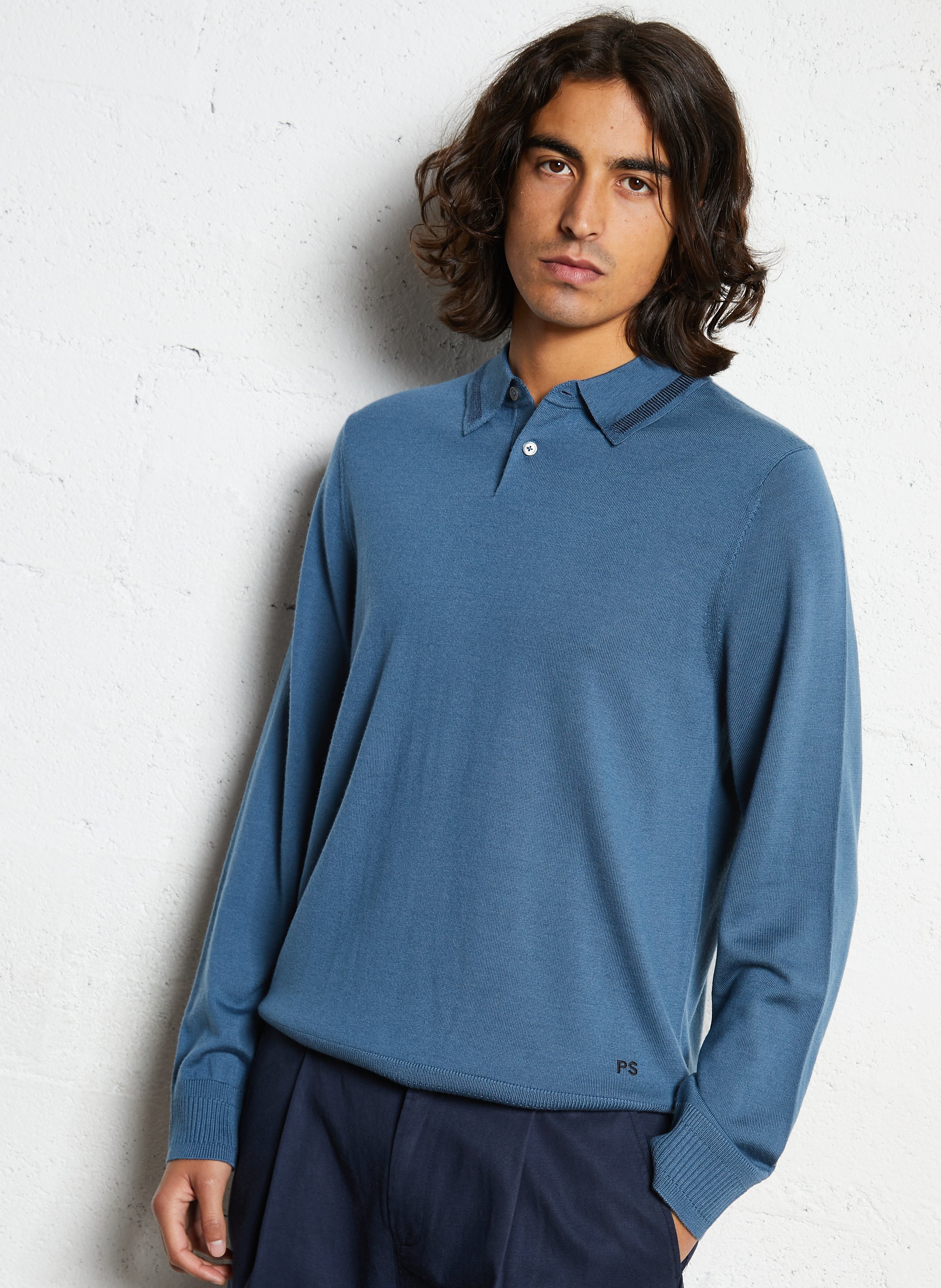 Straight-leg wool polo shirt PAUL SMITH Blue