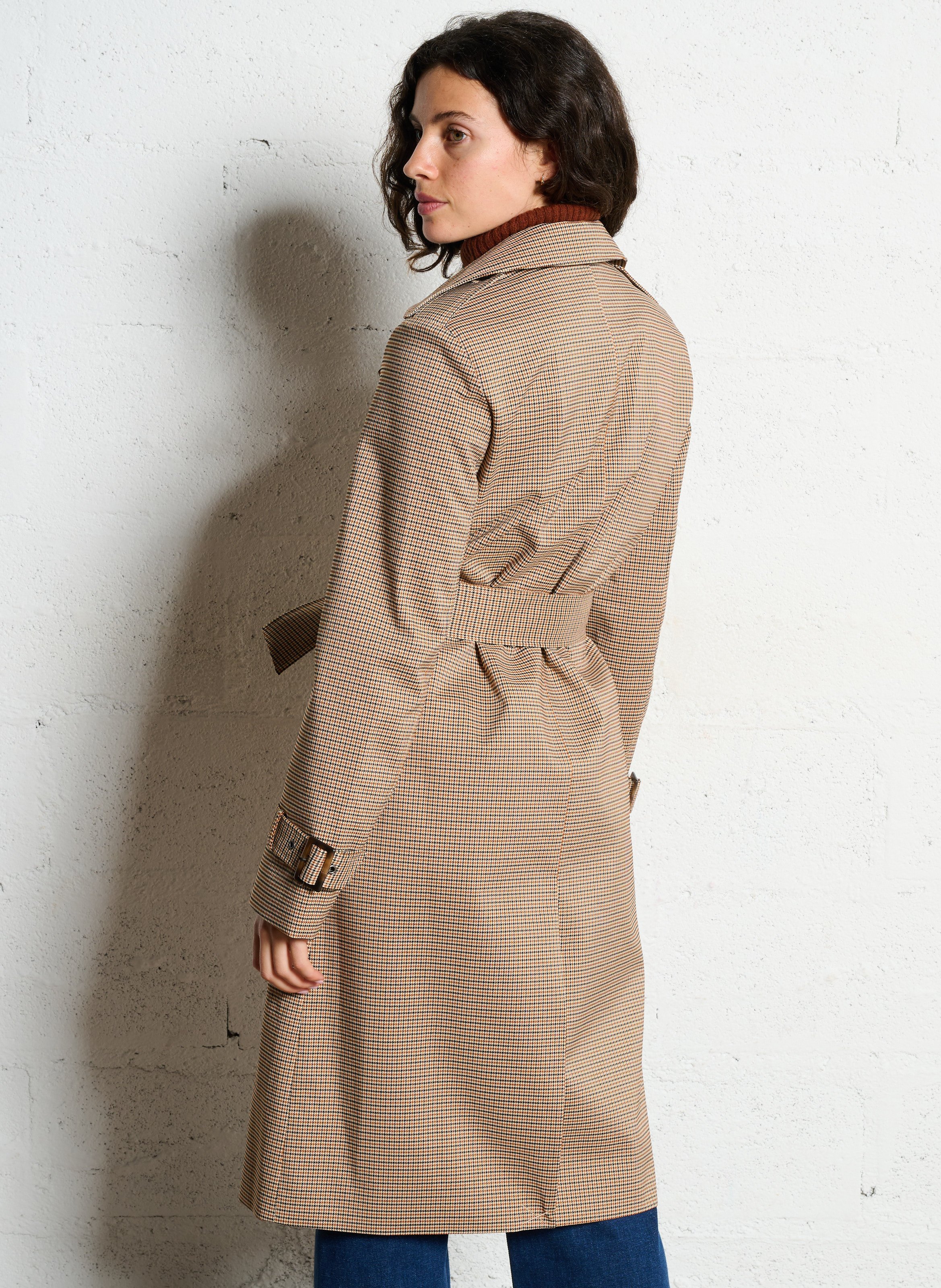 Checked trench with tailored collar IKKS Brown