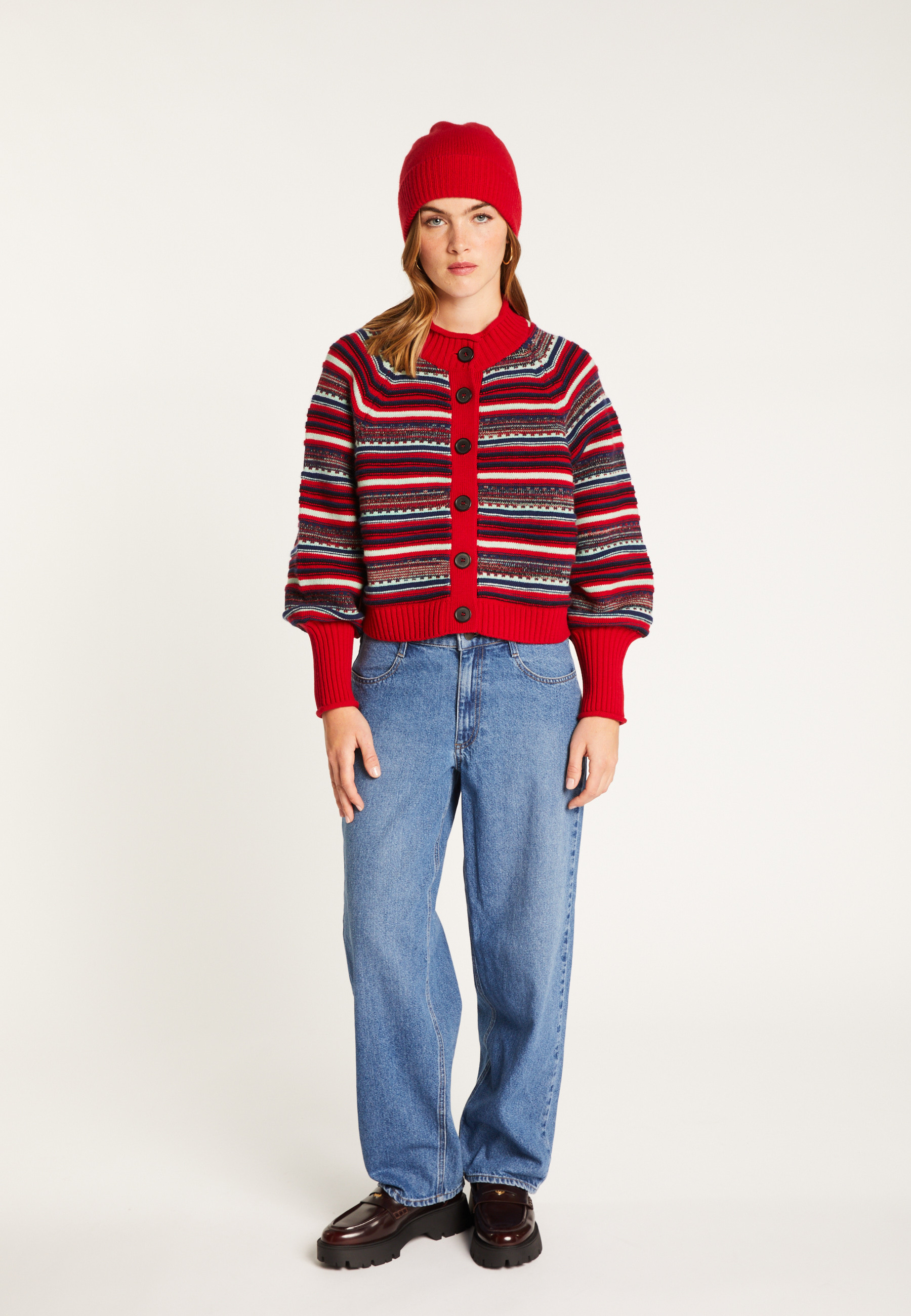 Merino wool cardigan MAISON MONTAGUT Red