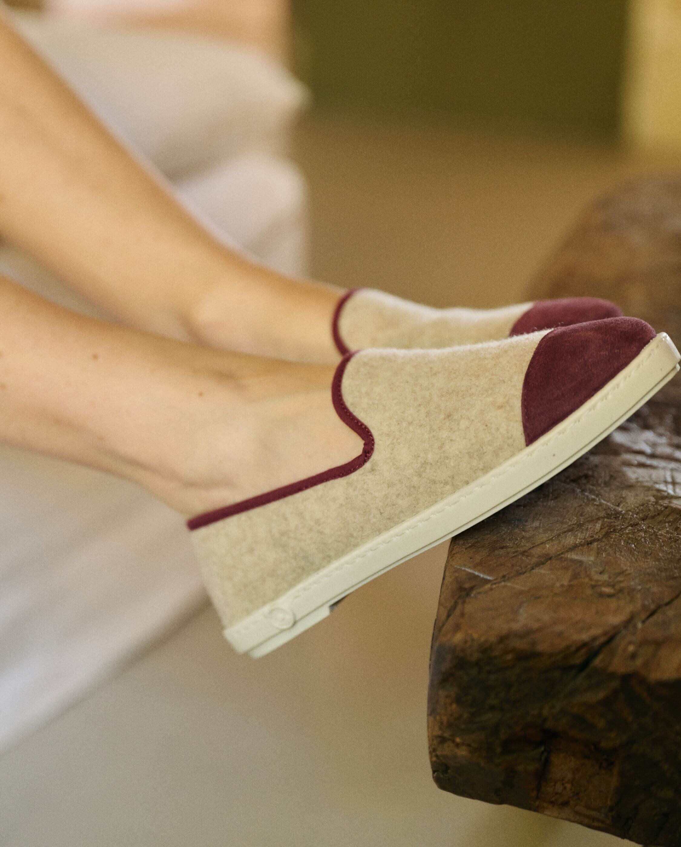 Women's wool slipper, beige bordeaux ANGARDE Beige
