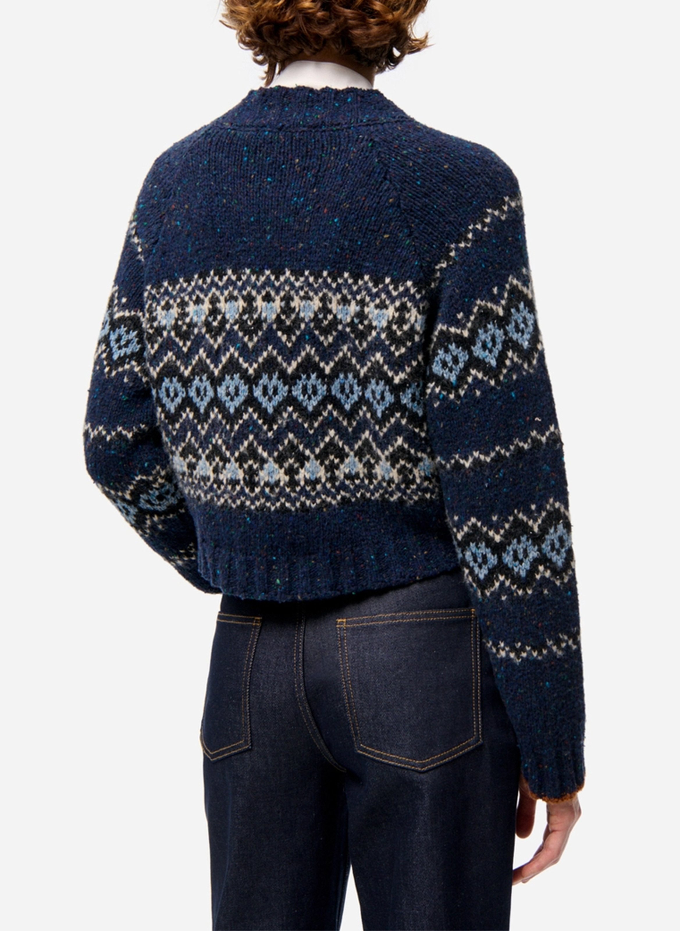 Gilet col rond jacquard en laine vierge mélangée VANESSA BRUNO Bleu