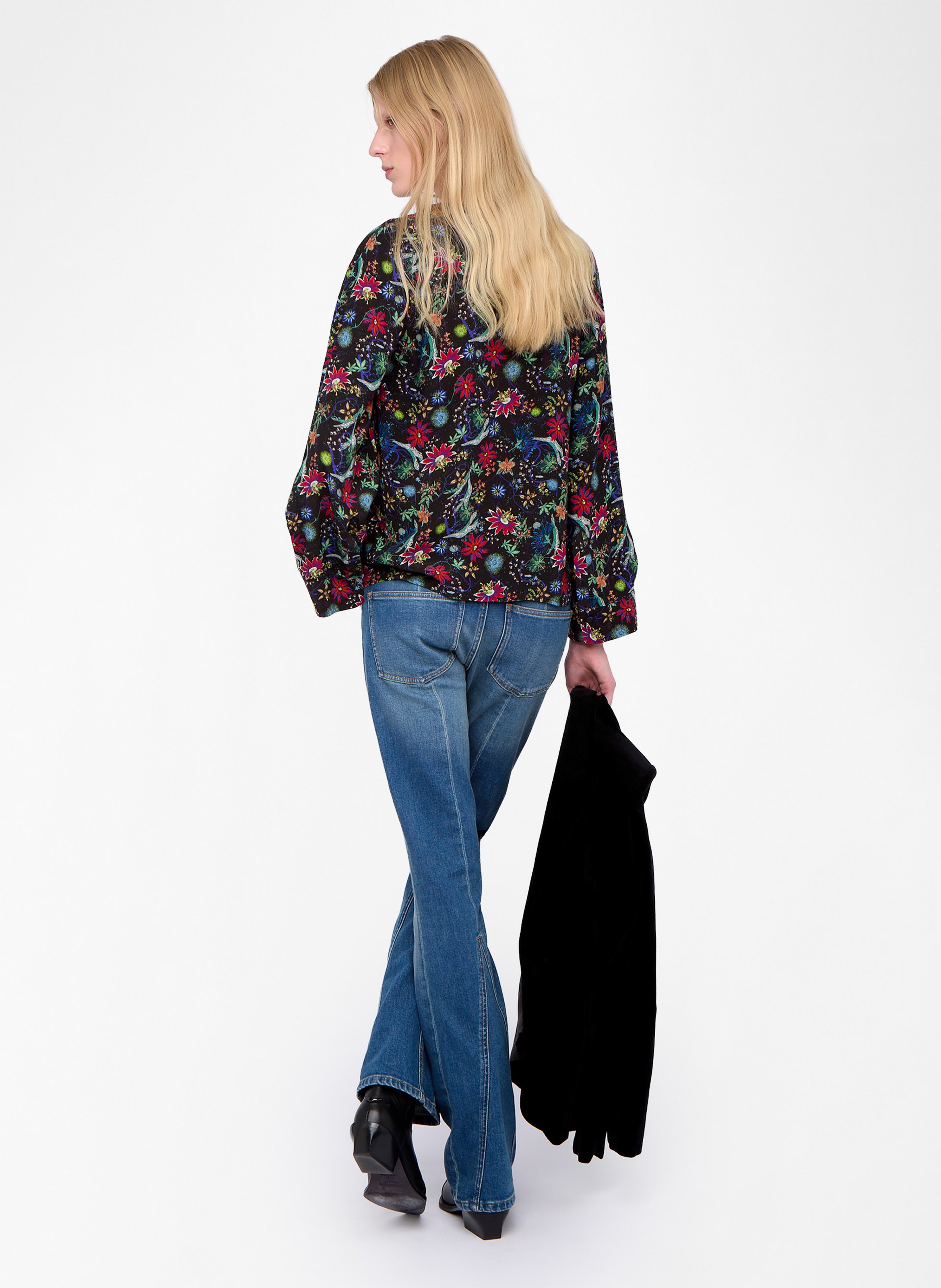 Top col v manches longues fleuri ZADIG&VOLTAIRE Bleu