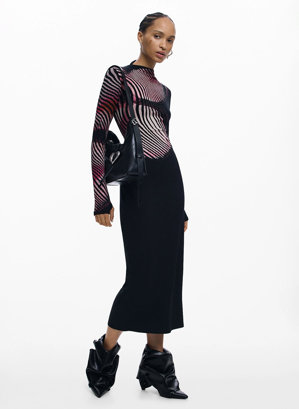 Robe longue col montant imprimé DESIGUAL Noir