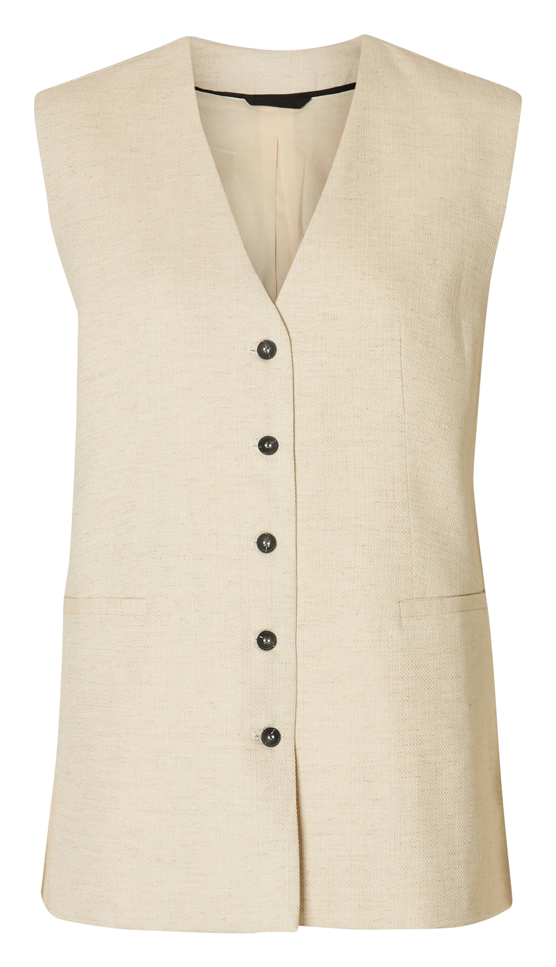 Gilet droit col V en coton bio et lin SELECTED Beige