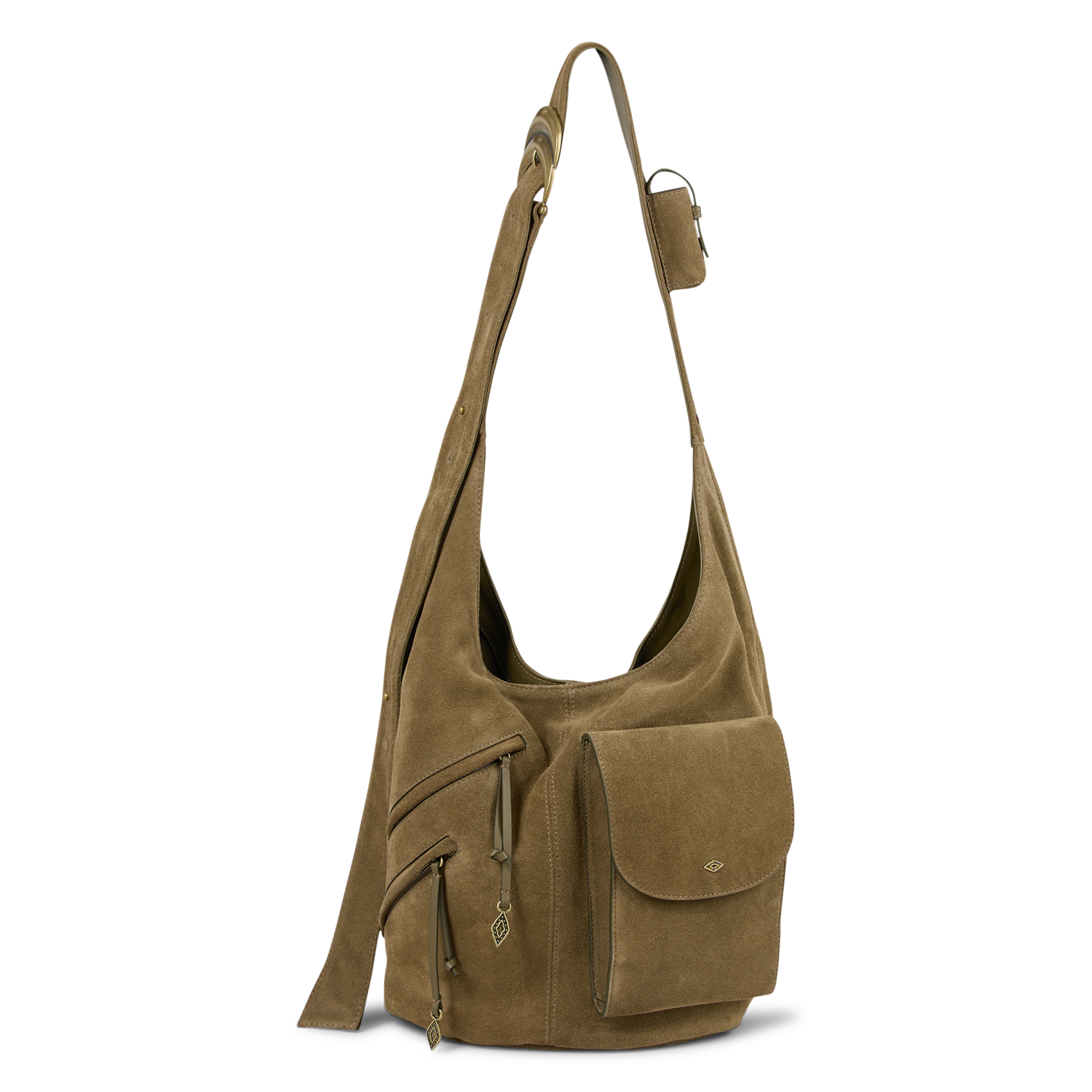 Schoudertas met meerdere zakken van leer BA&SH Kaki