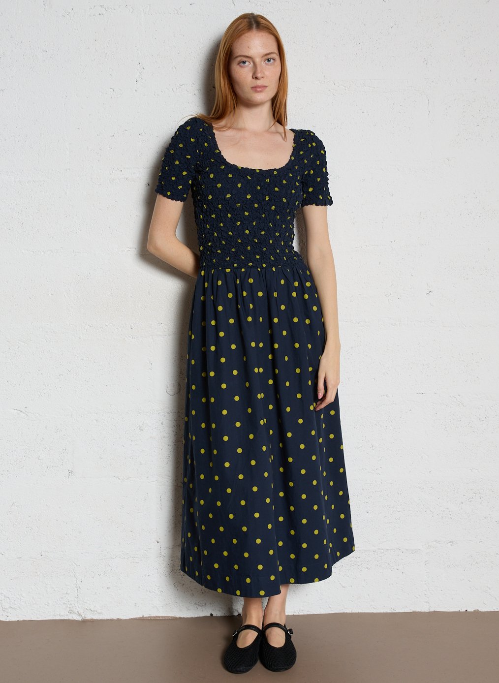 Robe longue col rond en coton bio imprimé DAMSON MADDER Bleu