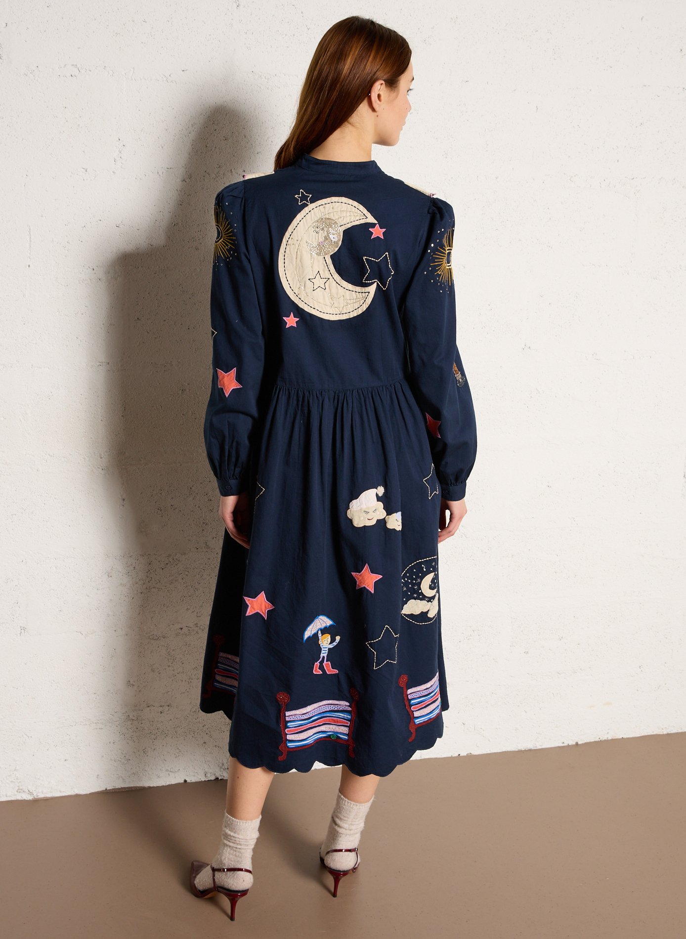 Robe longue col tunisien en coton bio STELLA NOVA Bleu