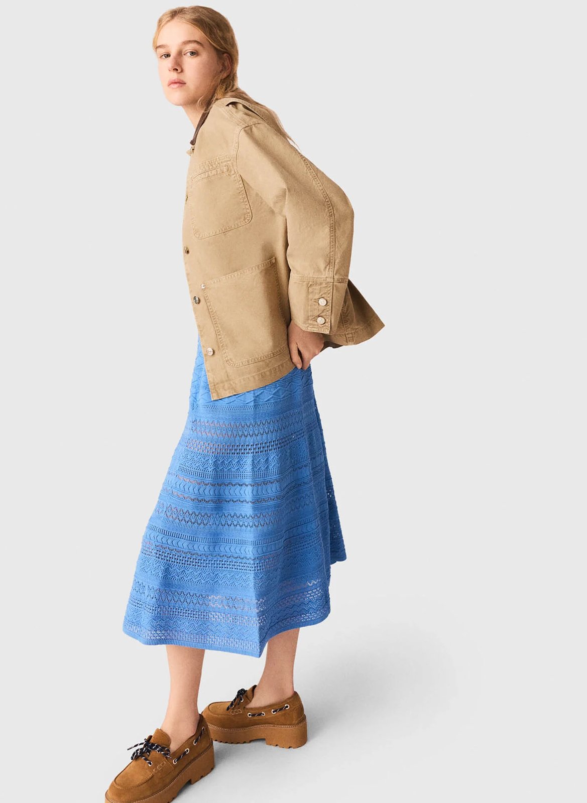 Straight jacket with ruched back and button closure in a solid color MAJE Beige