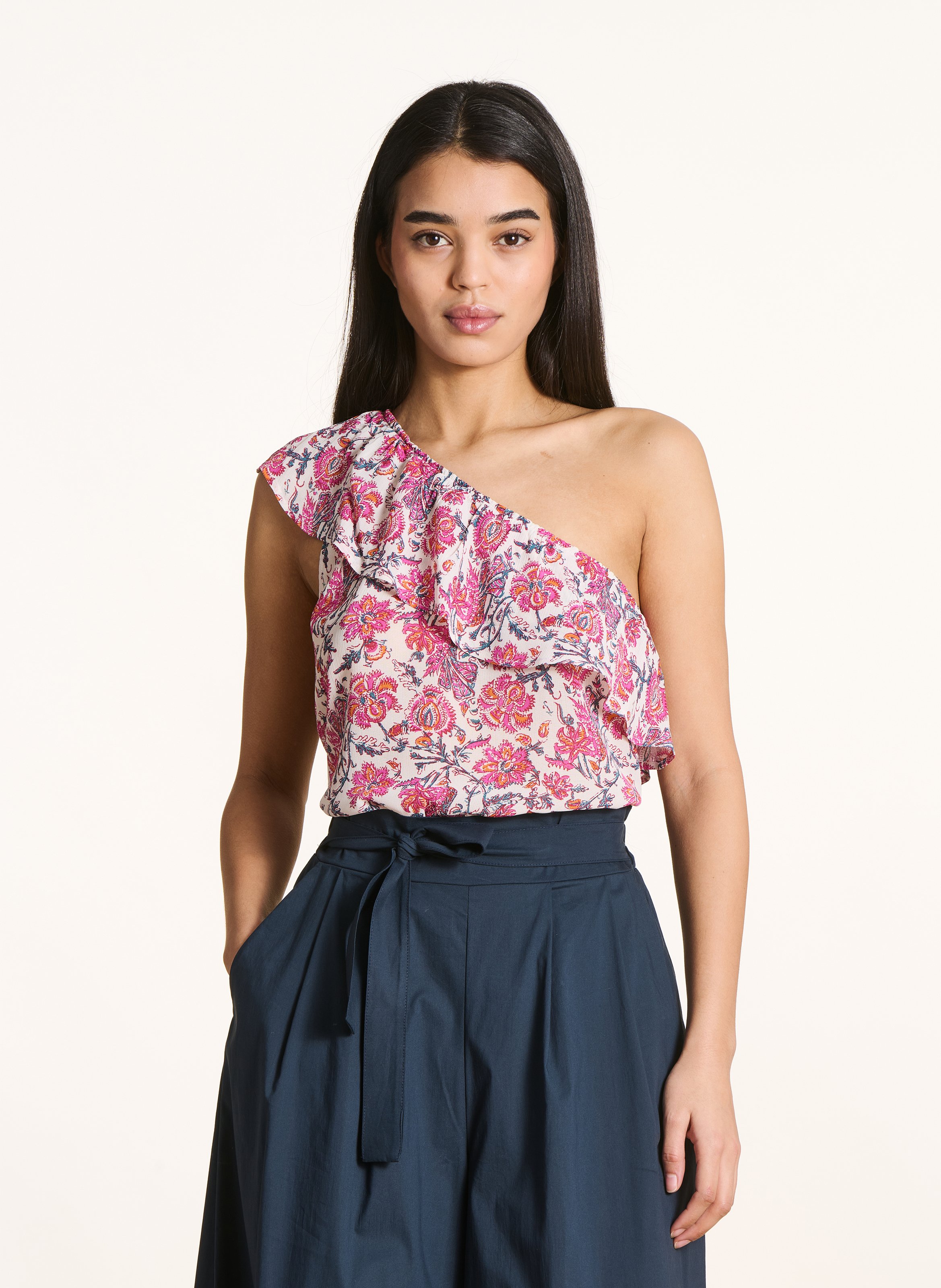 Top one shouler à imprimé floral LA FEE MARABOUTEE Rose
