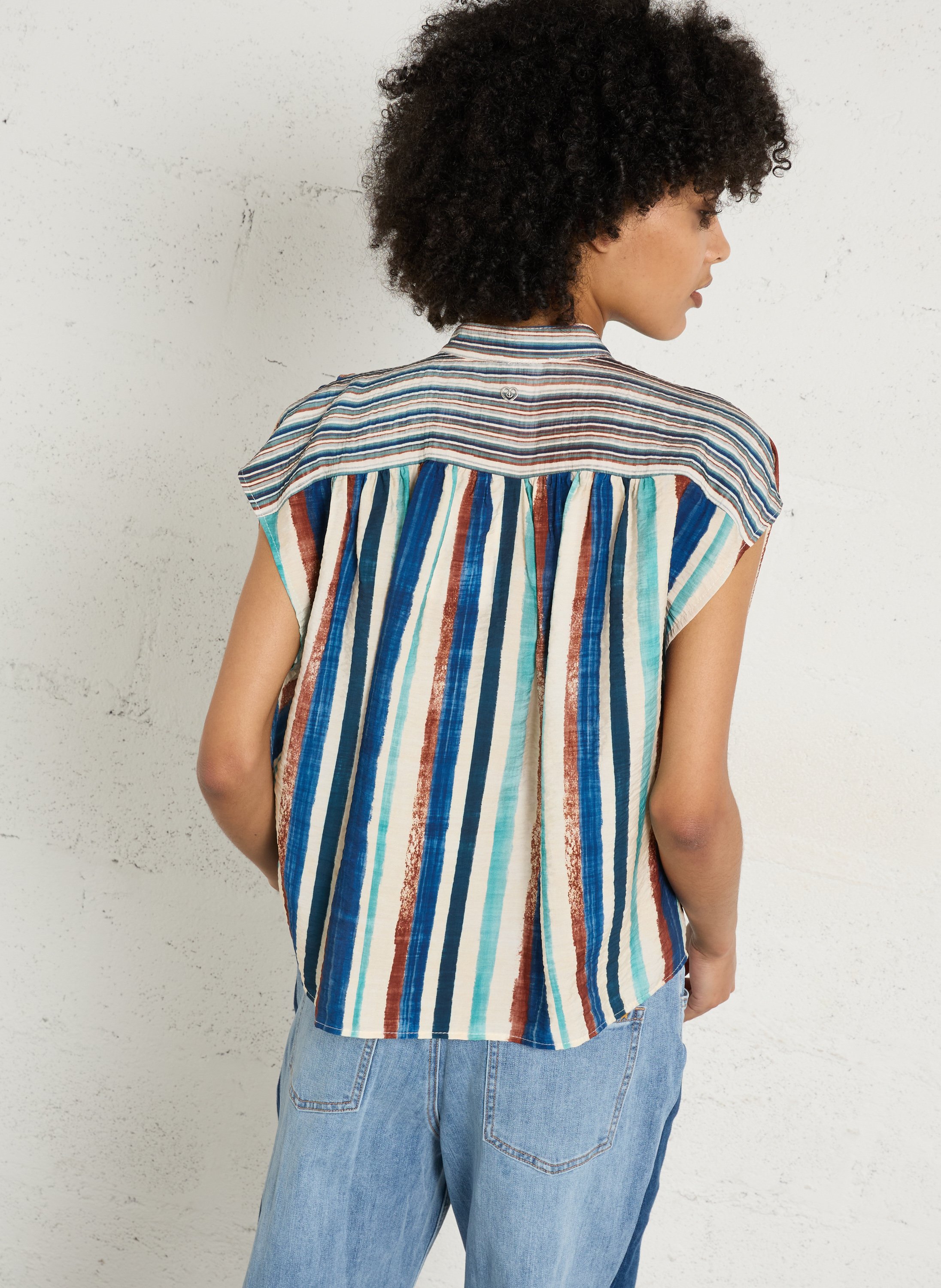 Oversized round neck striped blouse PLEASE Multicolored
