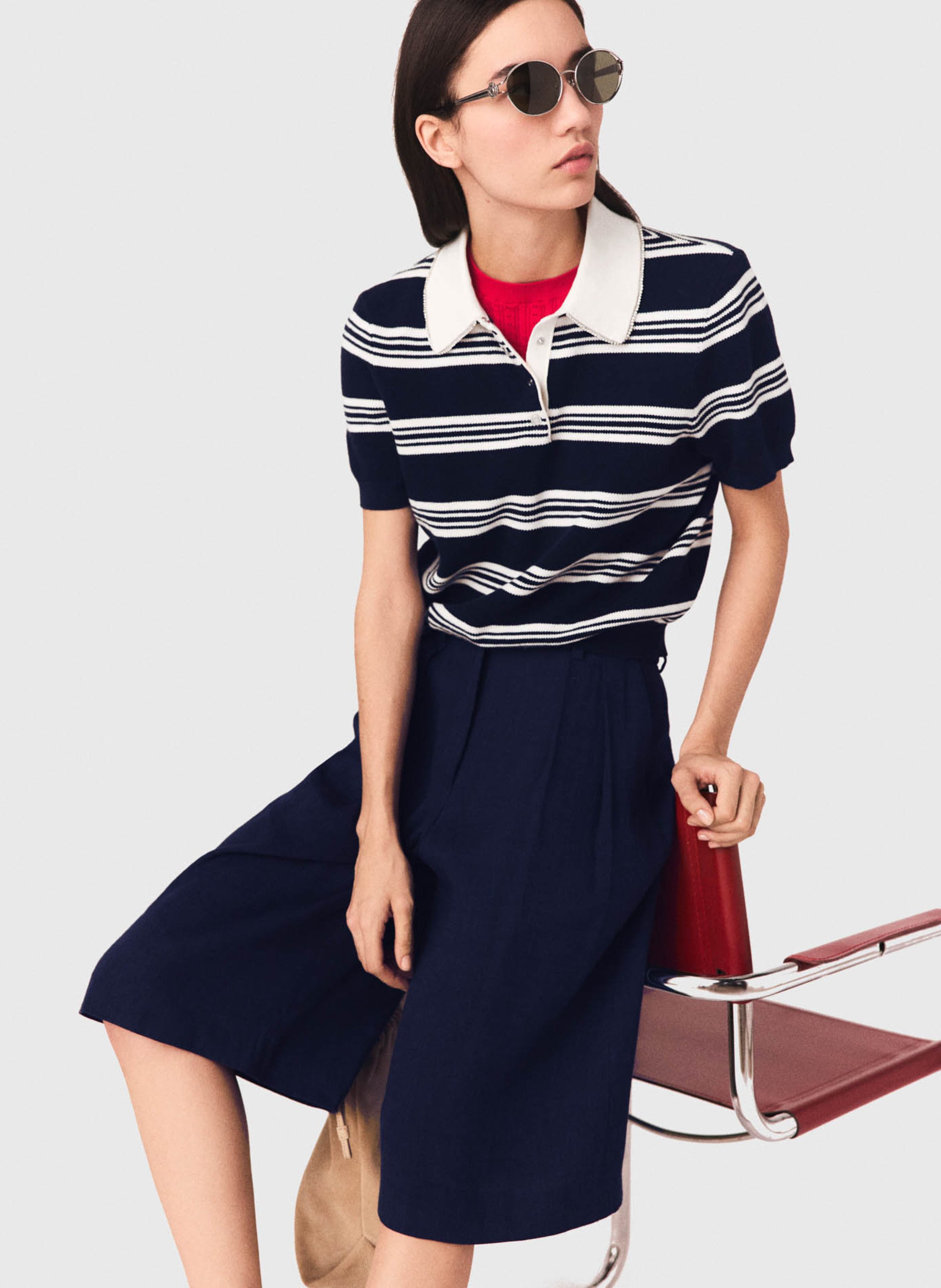 Polo in aansluitende gebreide katoenmix MAJE Beige