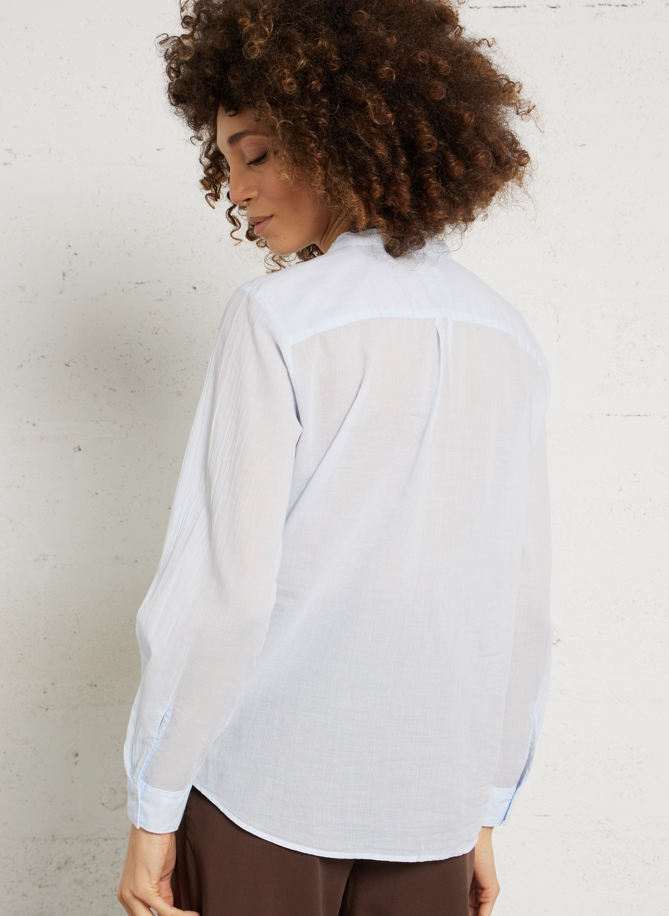 Top droit col tunisien en coton HARTFORD Bleu