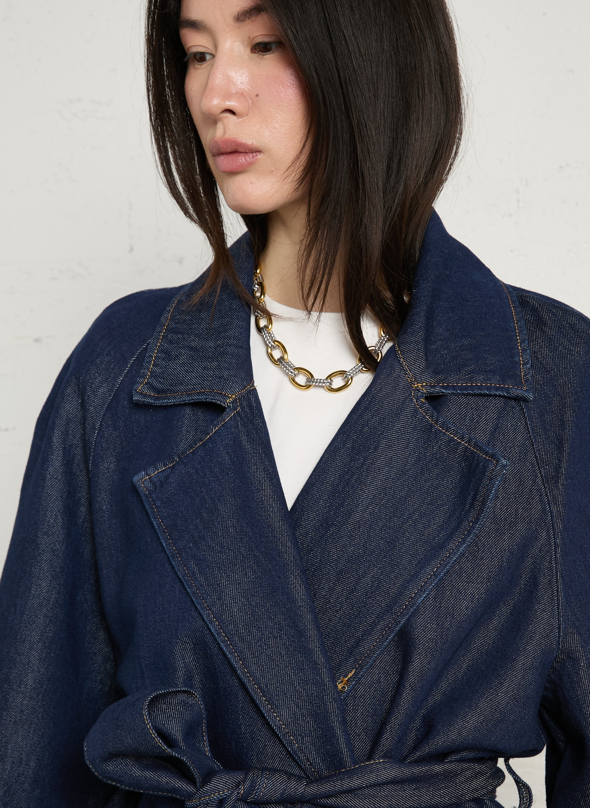 Tailored collar denim jacket in blended cotton PLEASE Blue