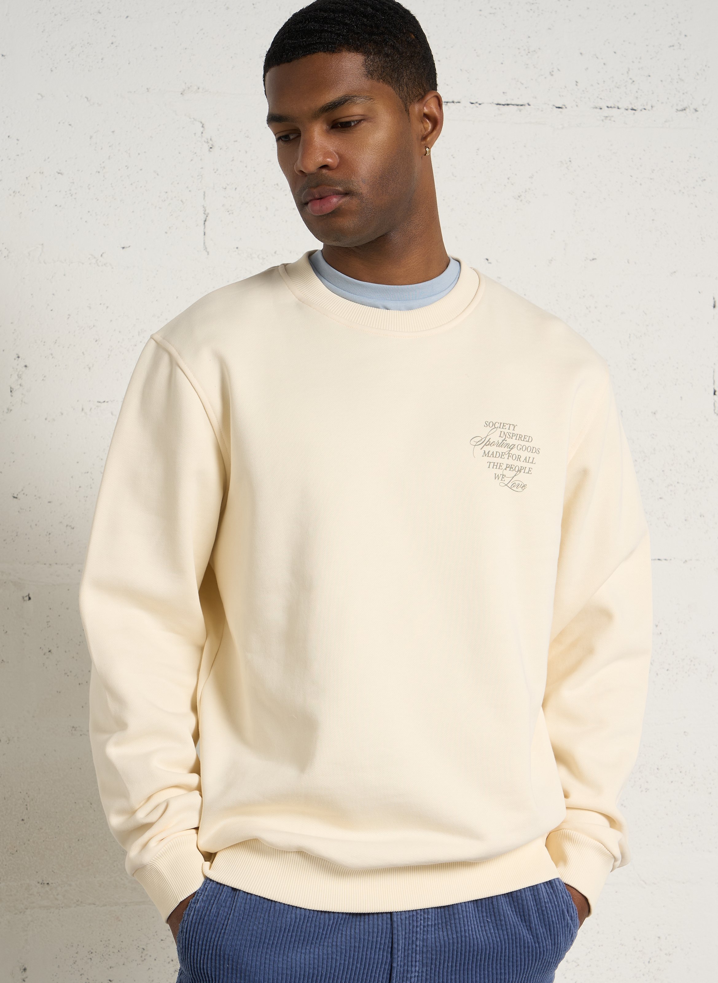 Sweat droit col rond sérigraphié en coton organique LES DEUX Beige