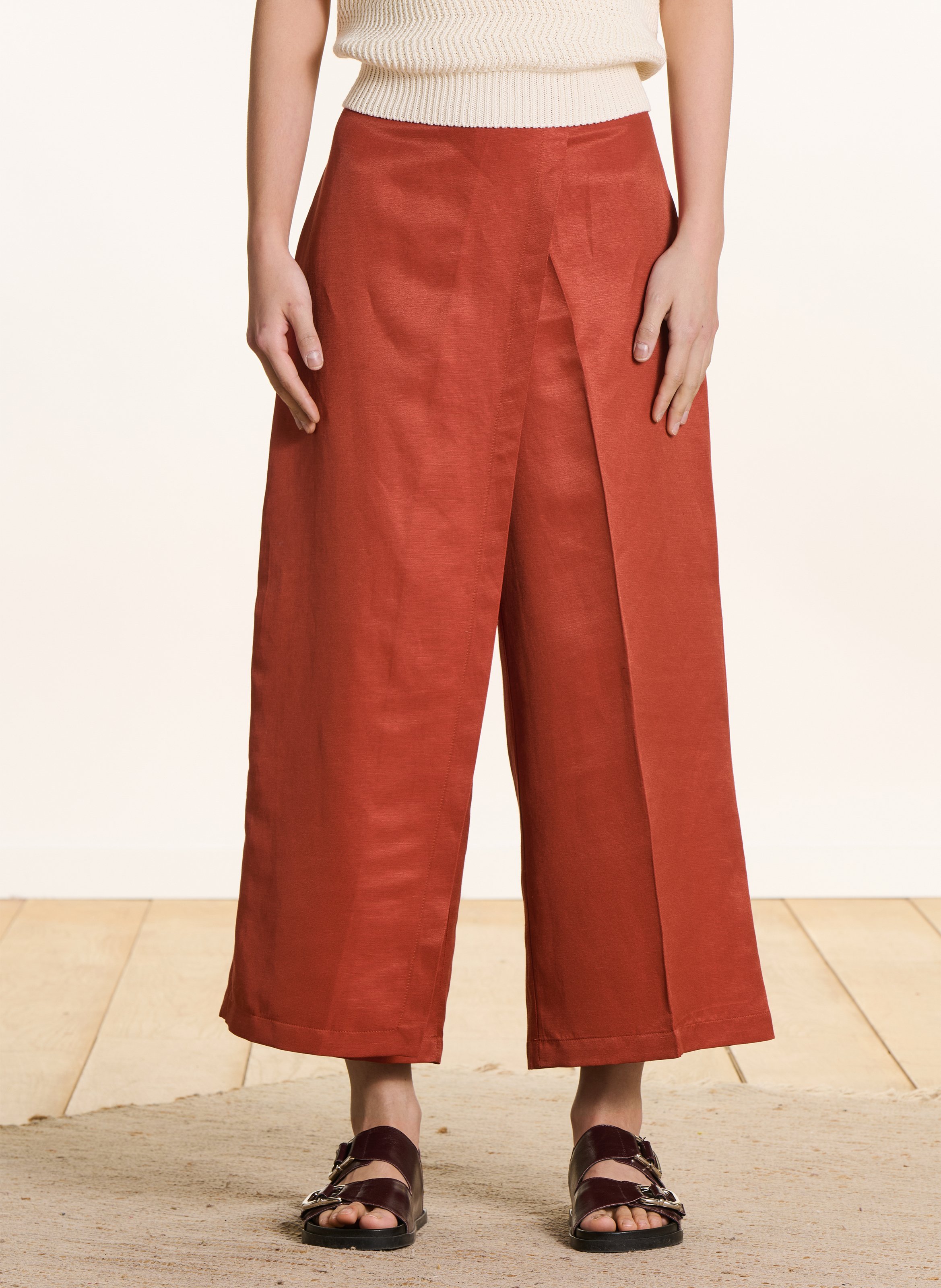 Pantalon large 7/8ème en lin mélangé LA FEE MARABOUTEE Orange