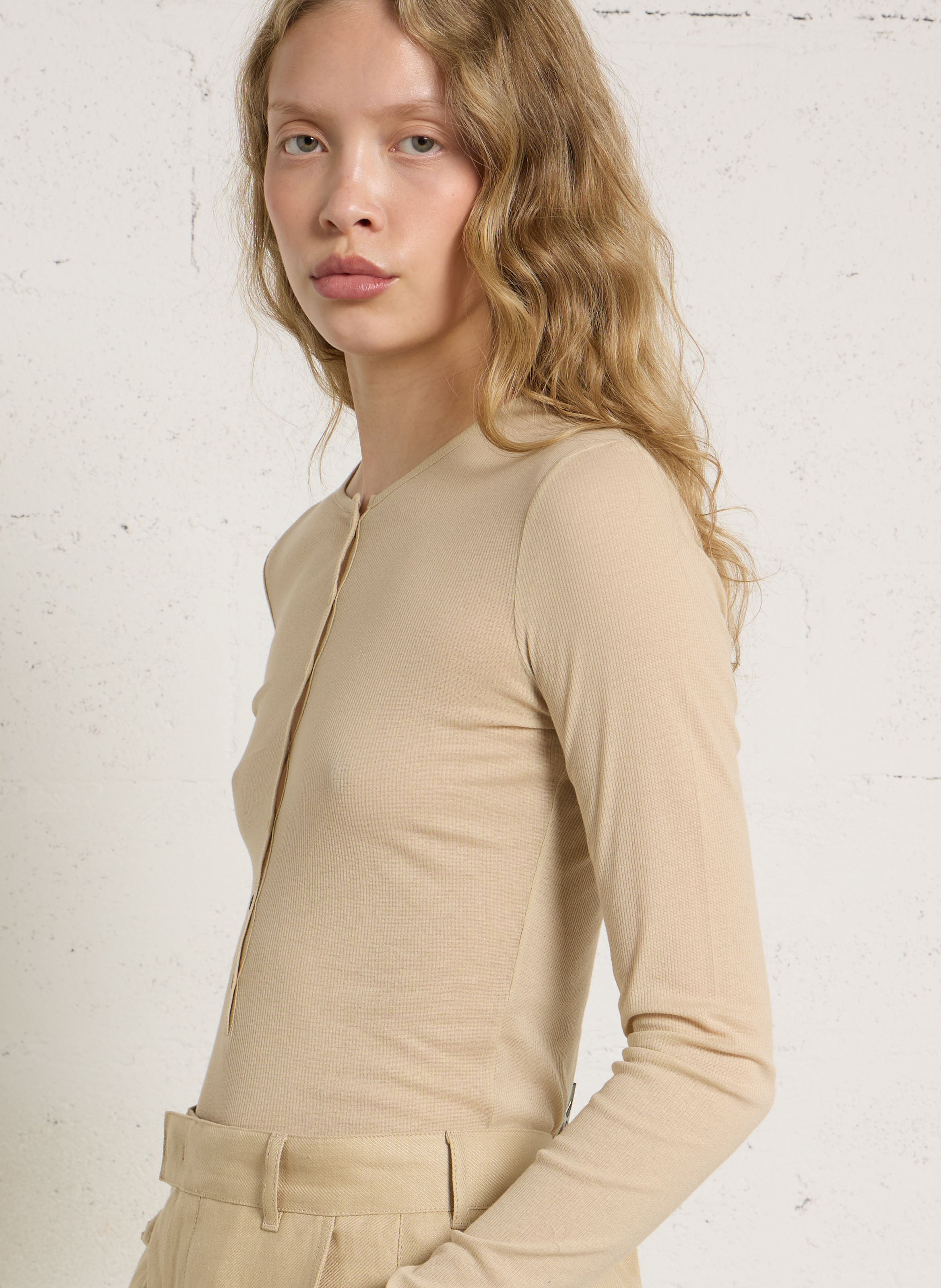 T-shirt droit col rond en coton bio SOEUR Beige