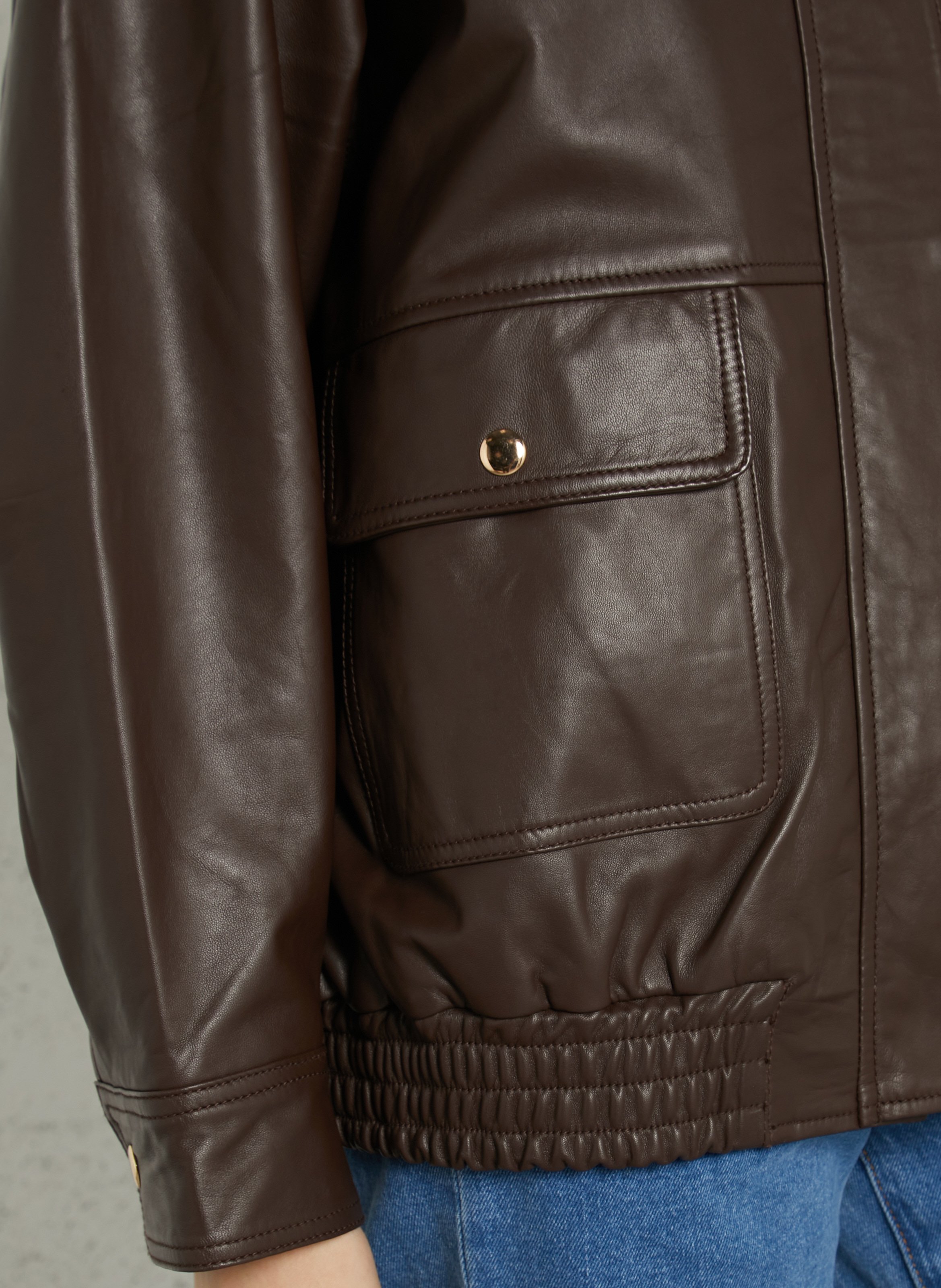 Blouson col monrant en cuir LA PETITE ETOILE Marron