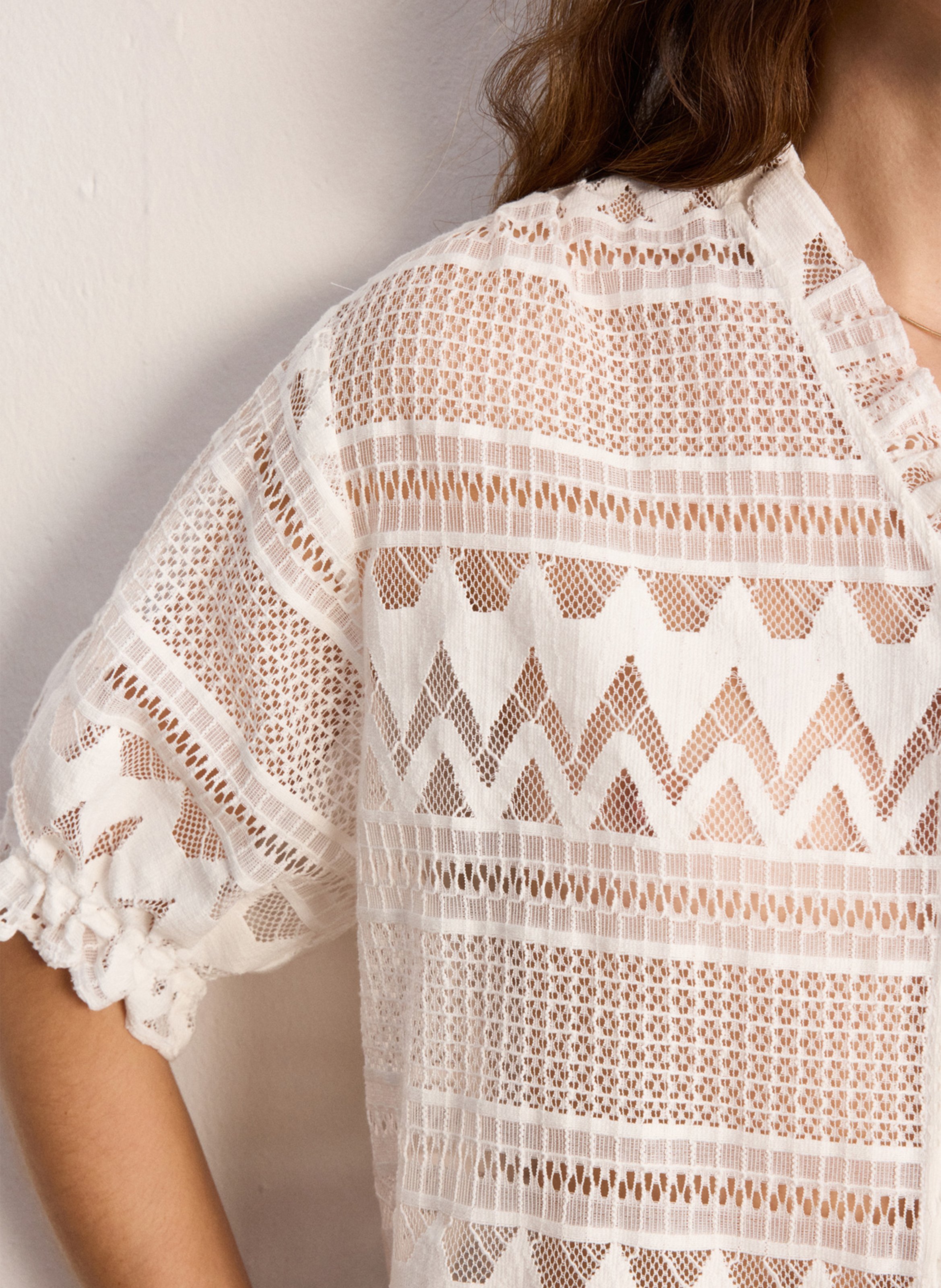 Blouse met V-hals van gemengd katoen PABLO Wit