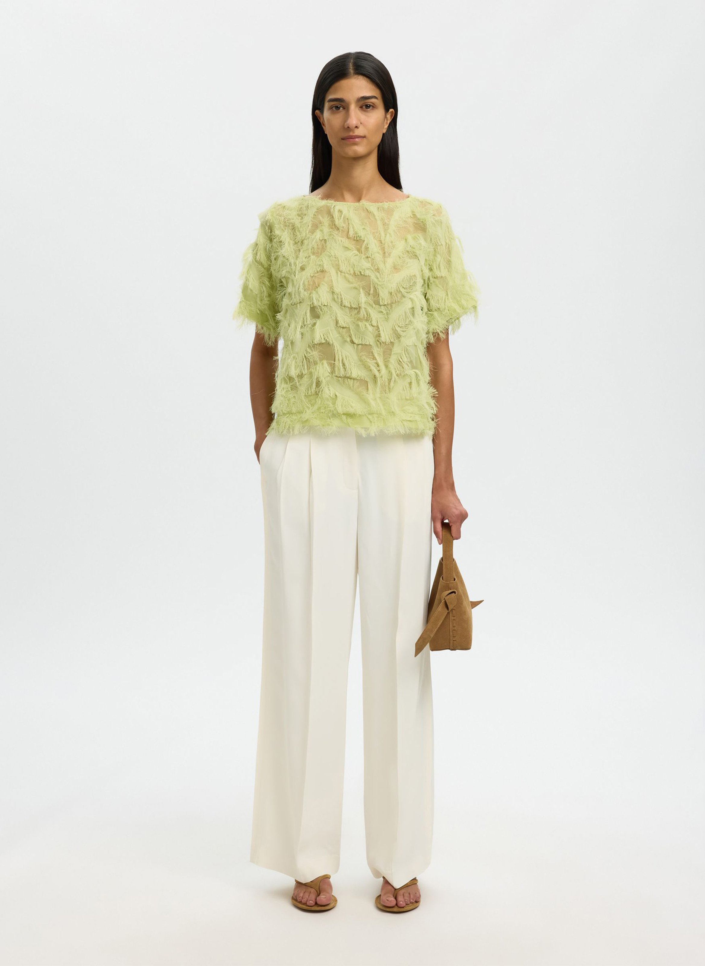 Round-neck stretch viscose top SELECTED Green